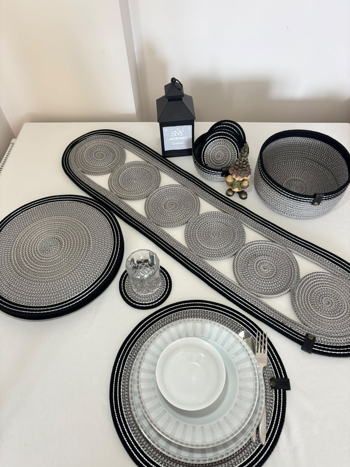 15 Pcs Set of Handmade Rope Placemat Set – Woven Dining Table Runner - glamorous for a gathering