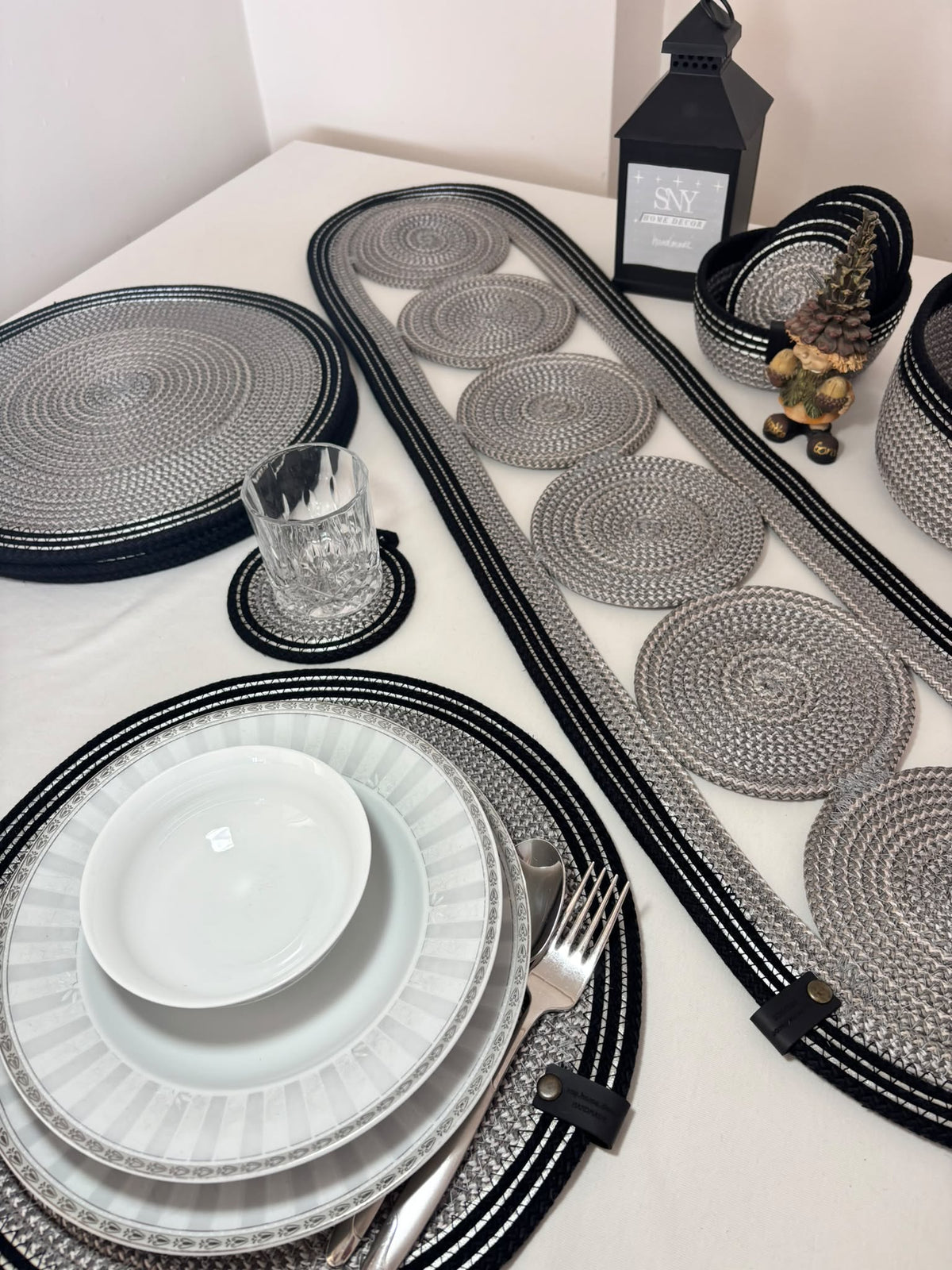 15 Pcs Set of Handmade Rope Placemat Set – Woven Dining Table Runner - glamorous for a gathering