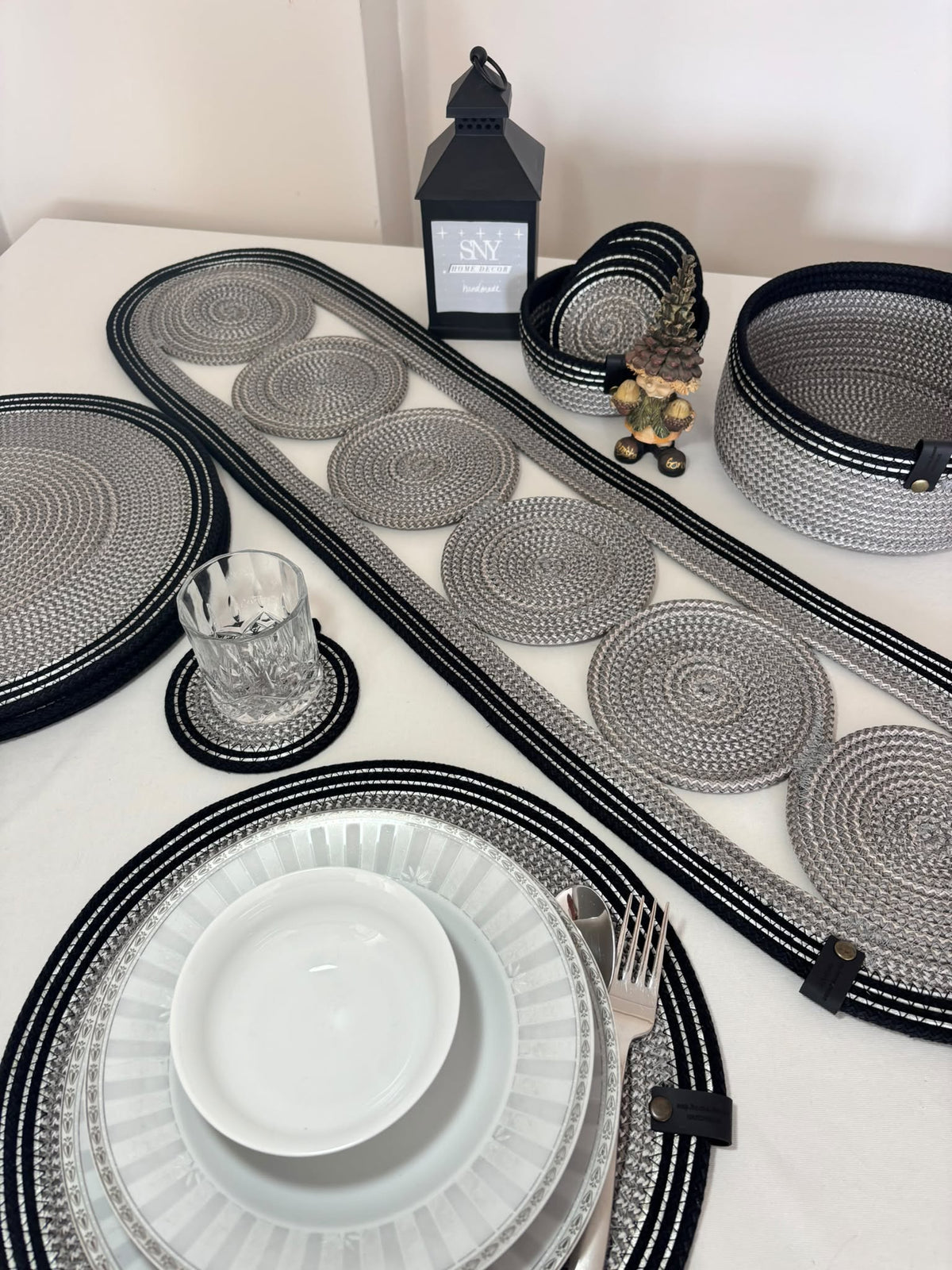 15 Pcs Set of Handmade Rope Placemat Set – Woven Dining Table Runner - glamorous for a gathering