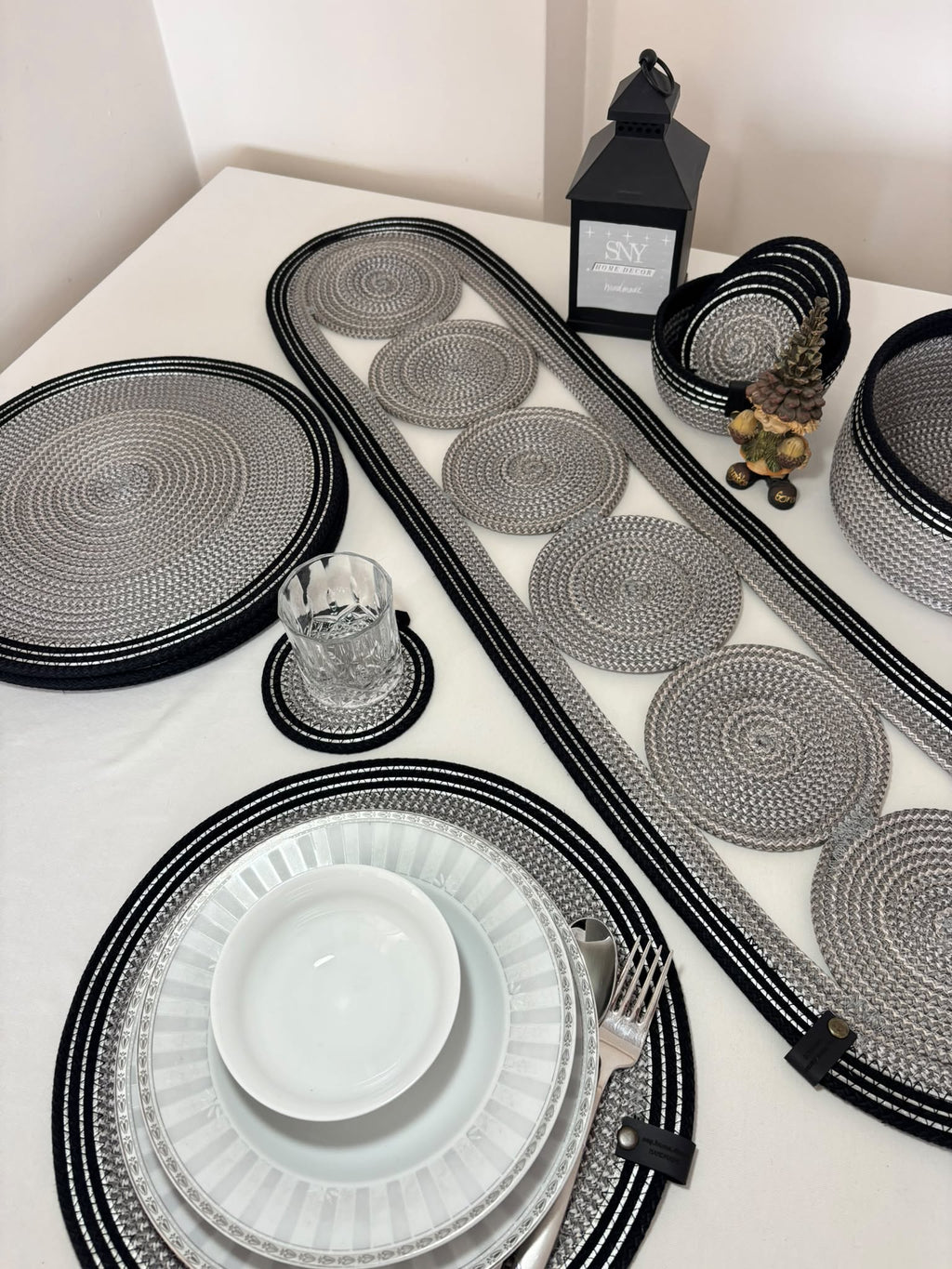 15 Pcs Set of Handmade Rope Placemat Set – Woven Dining Table Runner - glamorous for a gathering