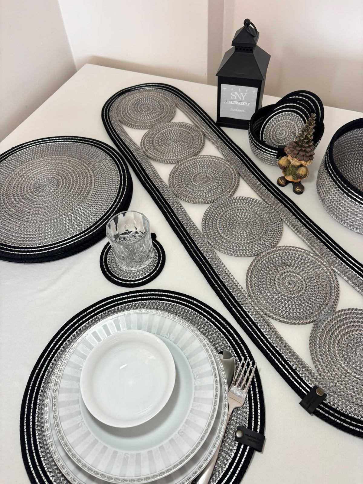 15 Pcs Set of Handmade Rope Placemat Set – Woven Dining Table Runner - glamorous for a gathering