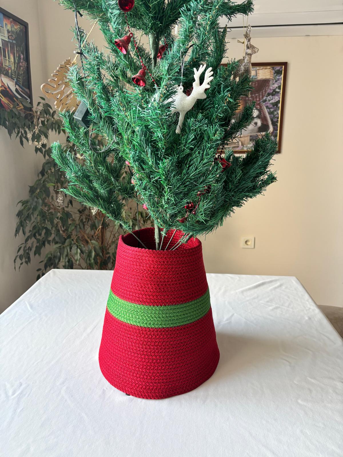 2-Piece Set Handmade Wicker Christmas Tree Stand Cover, Rustic Tree Skirt, Eco-Friendly Base Cover