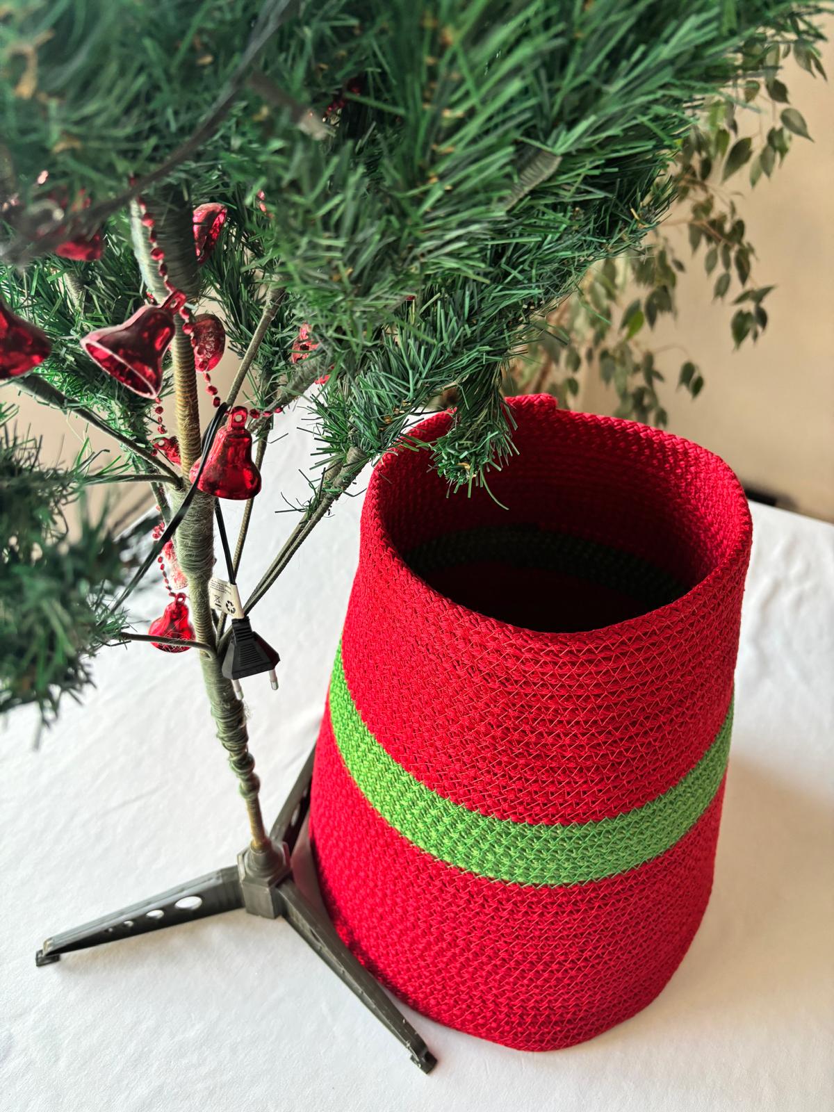 2-Piece Set Handmade Wicker Christmas Tree Stand Cover, Rustic Tree Skirt, Eco-Friendly Base Cover