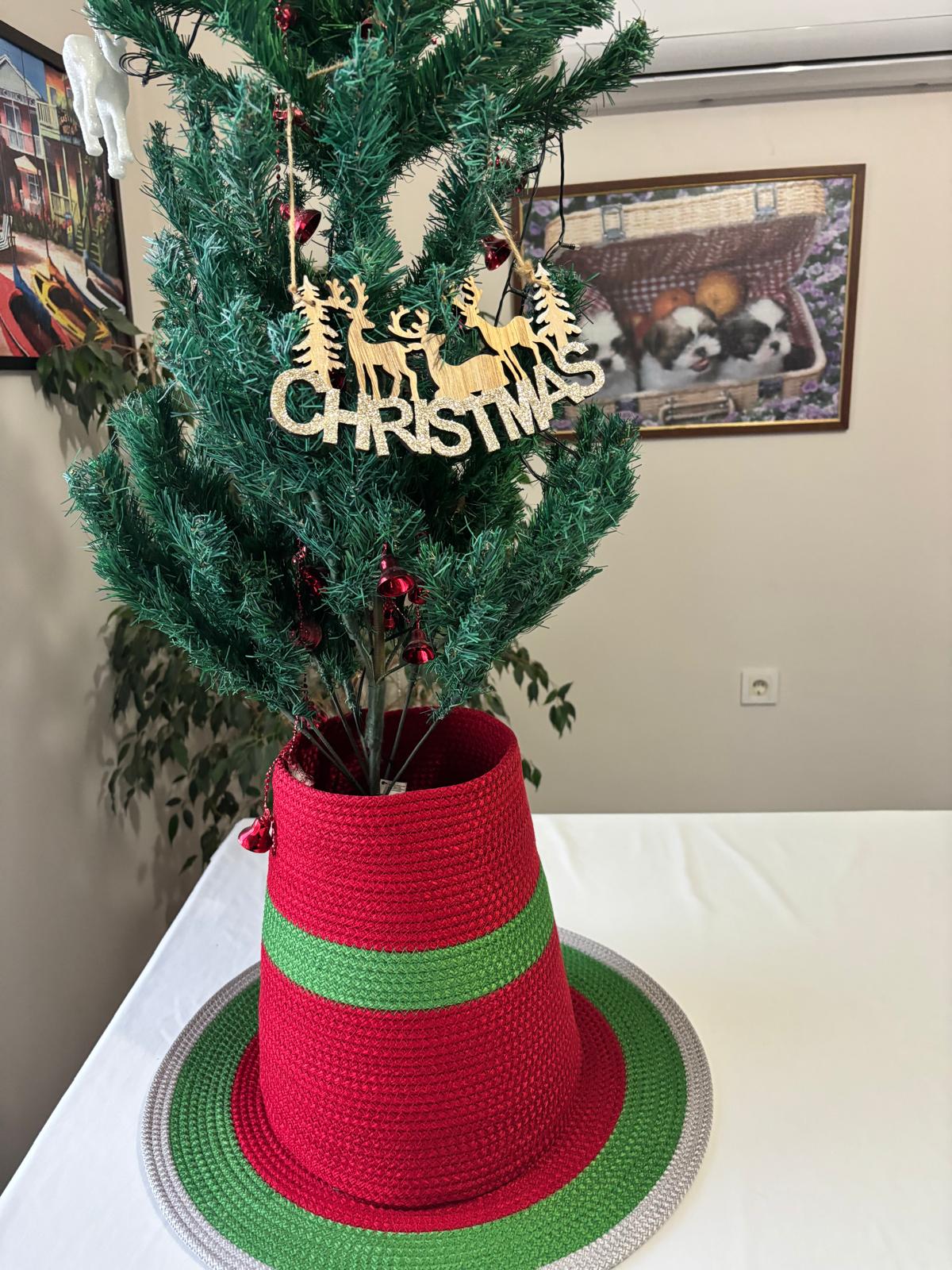 2-Piece Set Handmade Wicker Christmas Tree Stand Cover, Rustic Tree Skirt, Eco-Friendly Base Cover