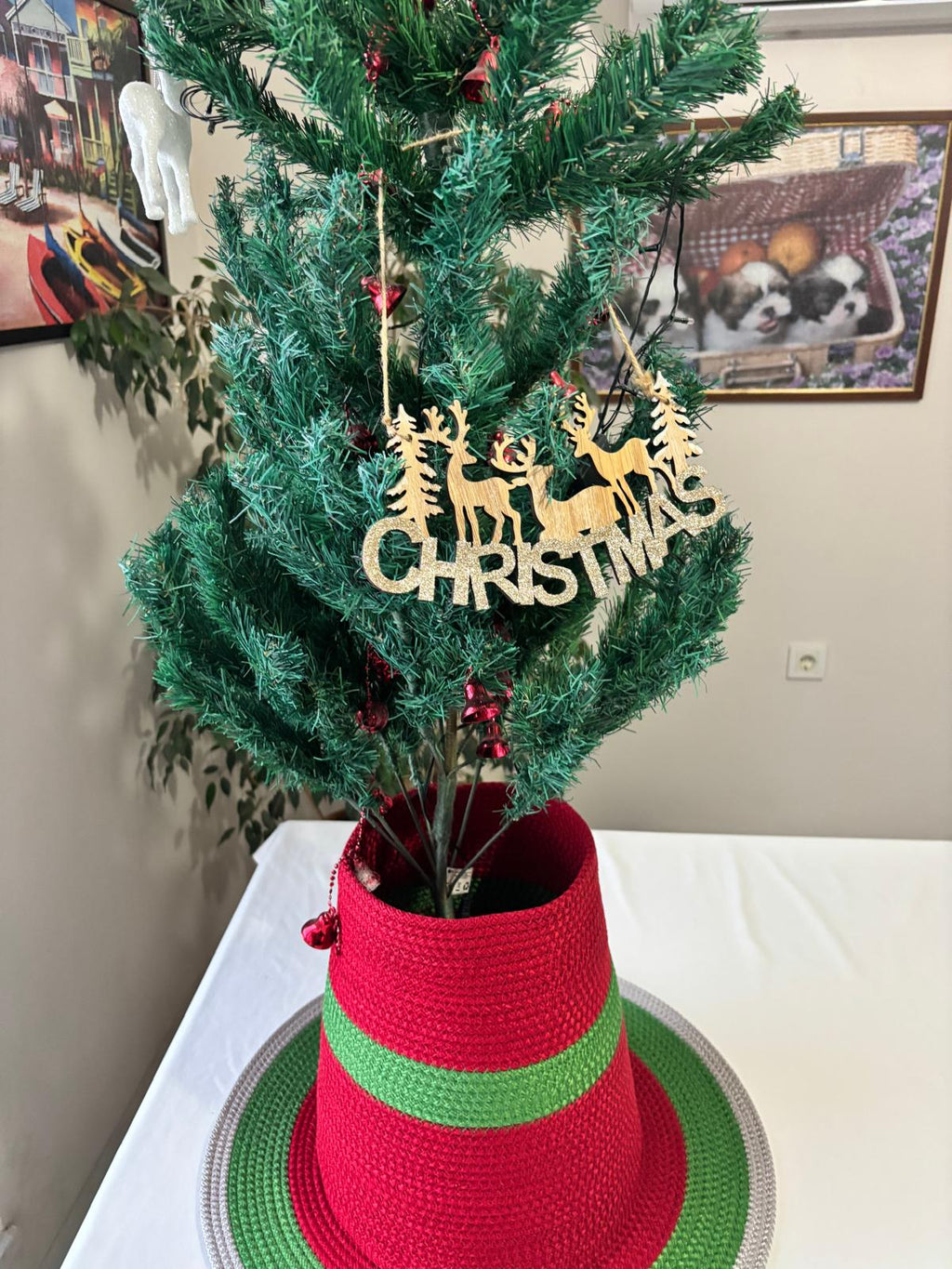 2-Piece Set Handmade Wicker Christmas Tree Stand Cover, Rustic Tree Skirt, Eco-Friendly Base Cover