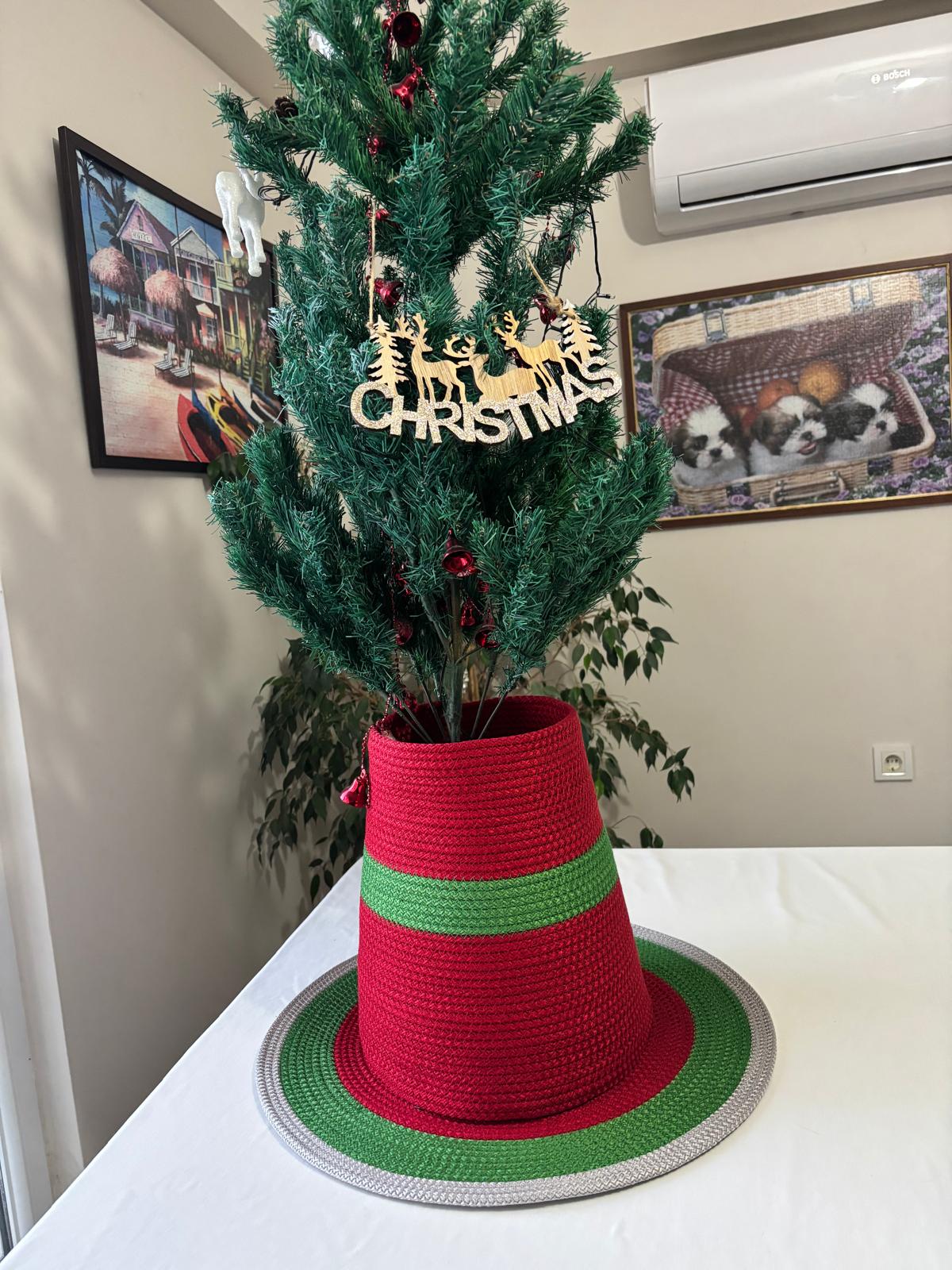 2-Piece Set Handmade Wicker Christmas Tree Stand Cover, Rustic Tree Skirt, Eco-Friendly Base Cover
