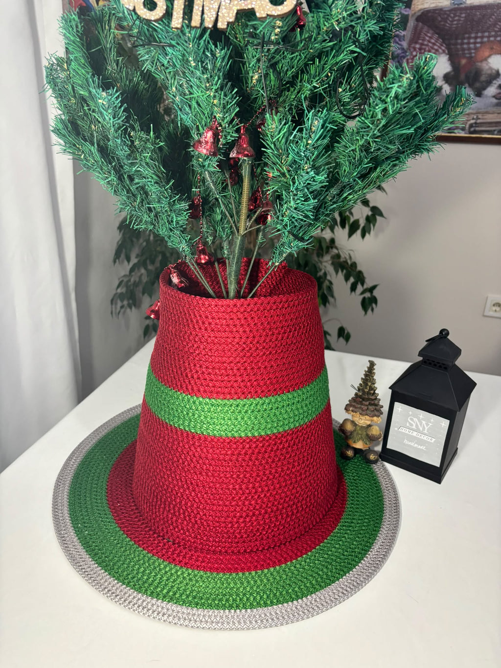 2-Piece Set Handmade Wicker Christmas Tree Stand Cover, Rustic Tree Skirt, Eco-Friendly Base Cover