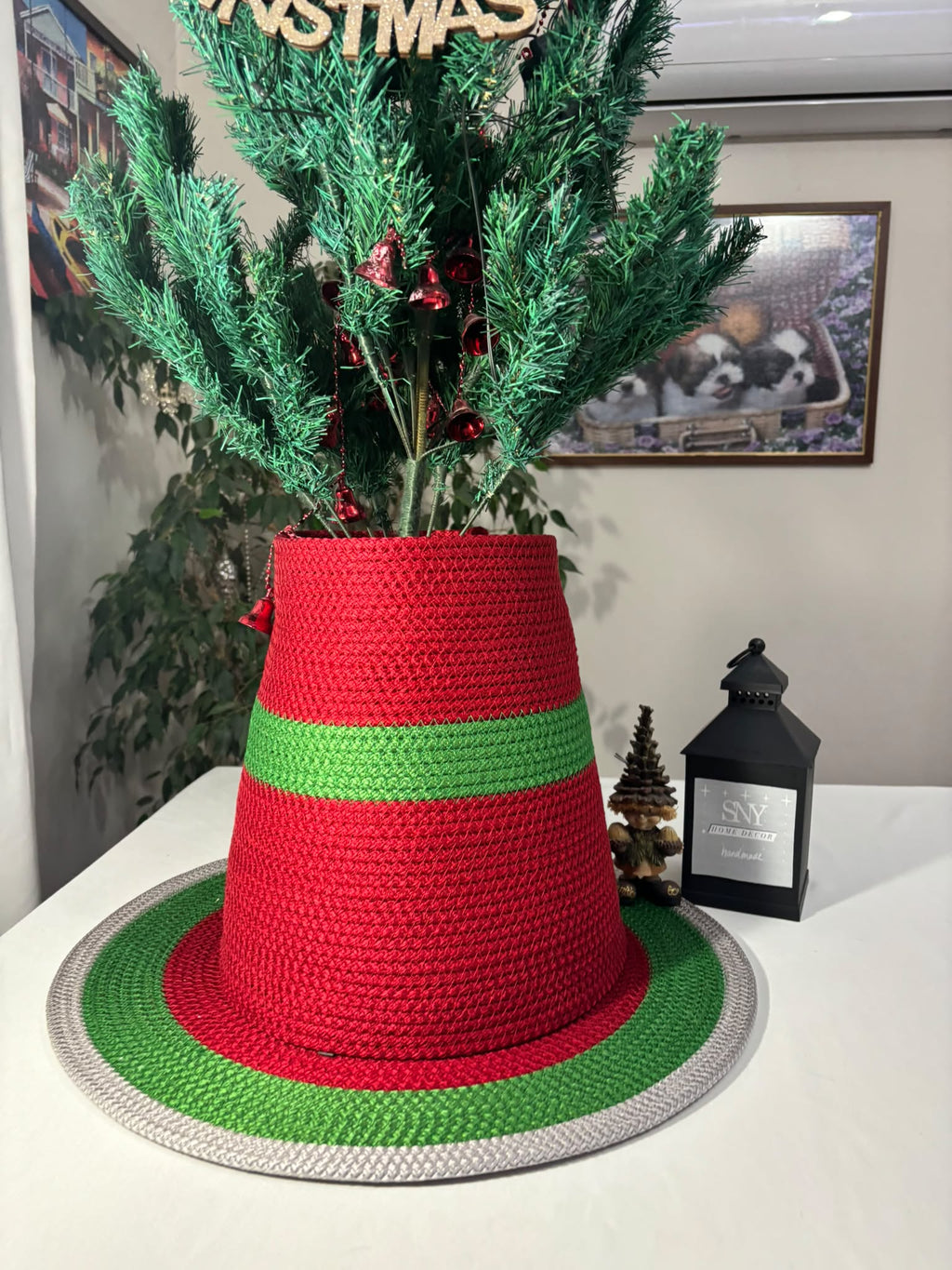 2-Piece Set Handmade Wicker Christmas Tree Stand Cover, Rustic Tree Skirt, Eco-Friendly Base Cover