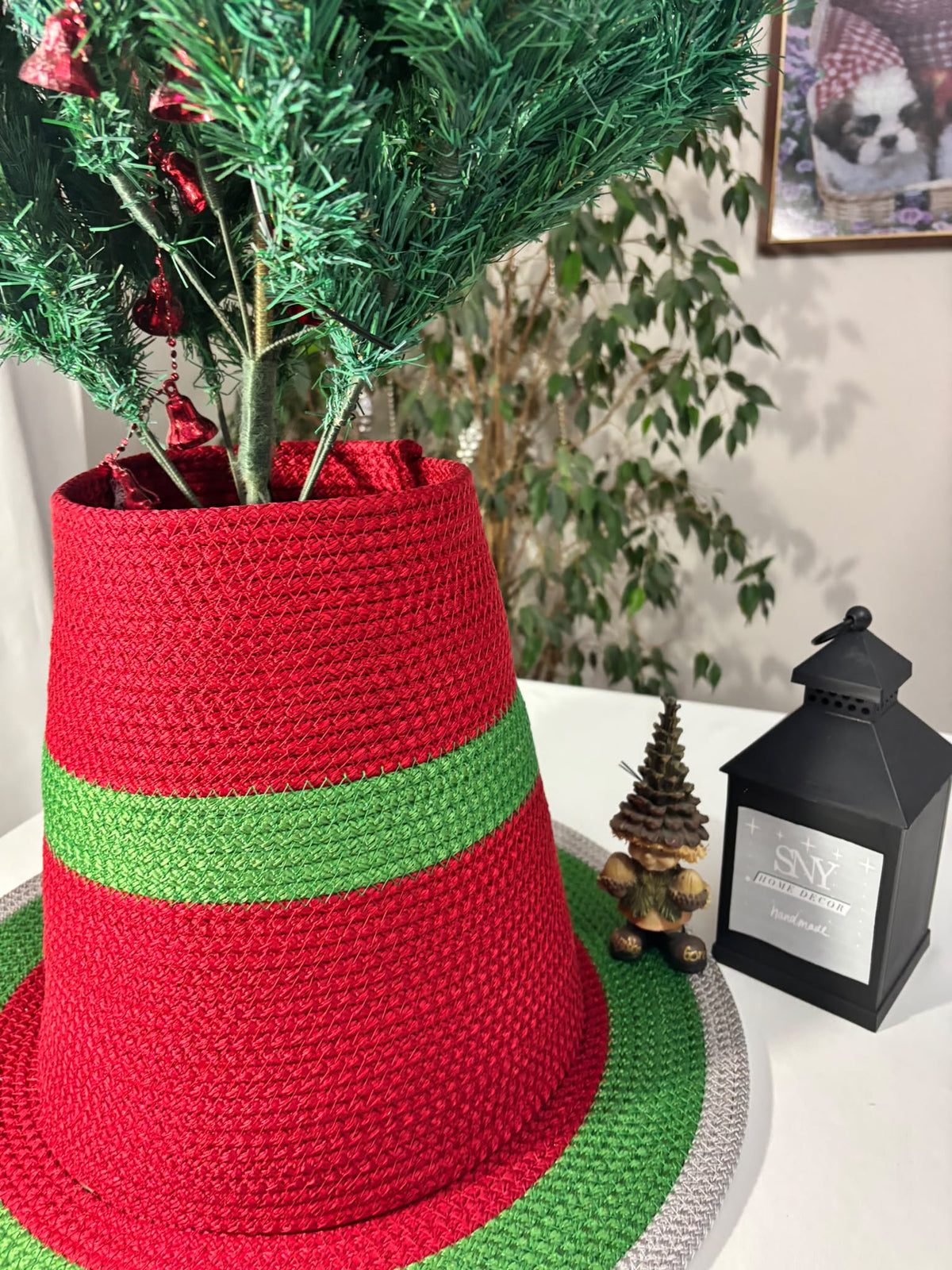 2-Piece Set Handmade Wicker Christmas Tree Stand Cover, Rustic Tree Skirt, Eco-Friendly Base Cover