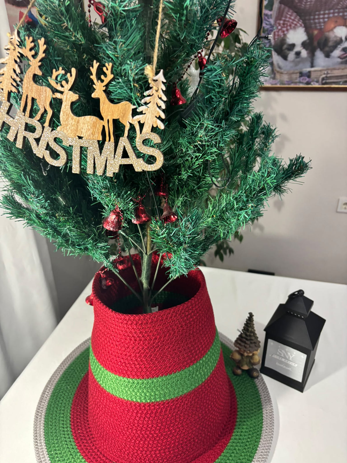 2-Piece Set Handmade Wicker Christmas Tree Stand Cover, Rustic Tree Skirt, Eco-Friendly Base Cover