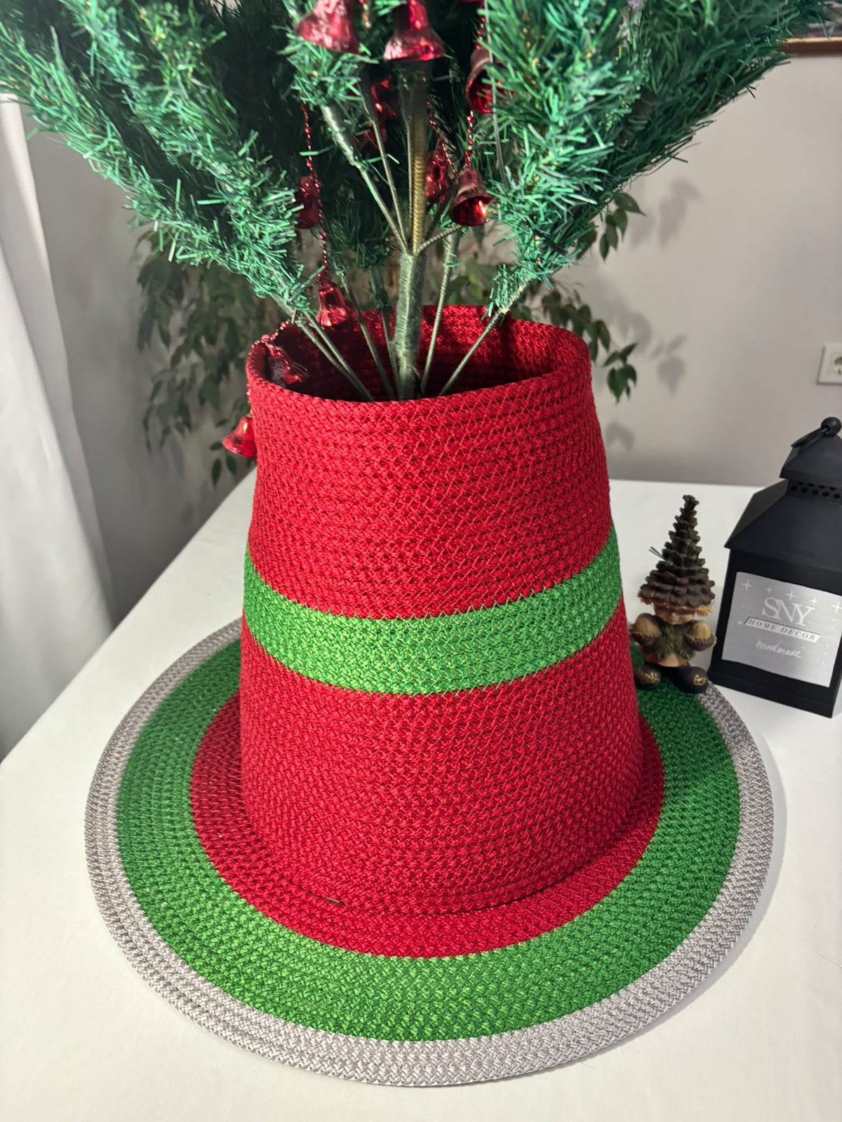 2-Piece Set Handmade Wicker Christmas Tree Stand Cover, Rustic Tree Skirt, Eco-Friendly Base Cover