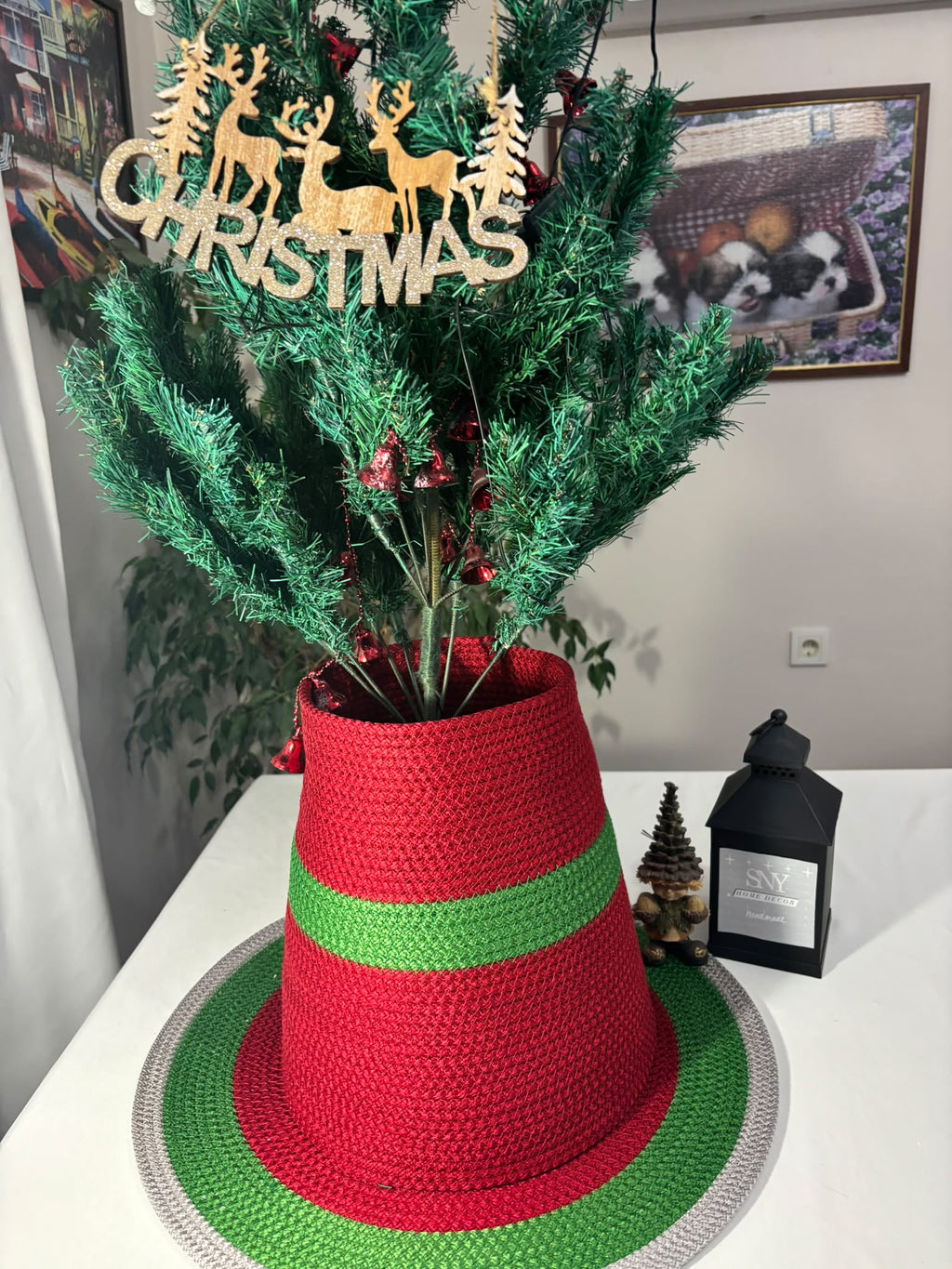 2-Piece Set Handmade Wicker Christmas Tree Stand Cover, Rustic Tree Skirt, Eco-Friendly Base Cover