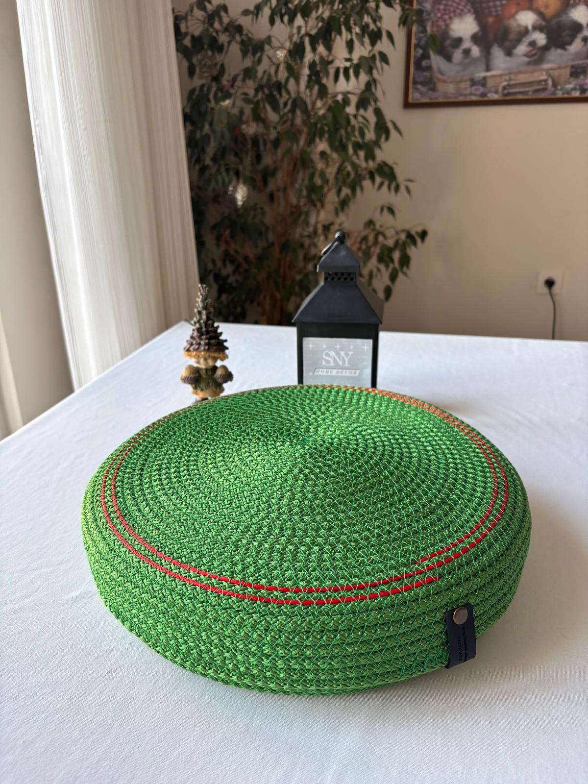 Green Handmade Rope Basket with Lid, 35 cm Diameter Large Woven Laundry Hamper