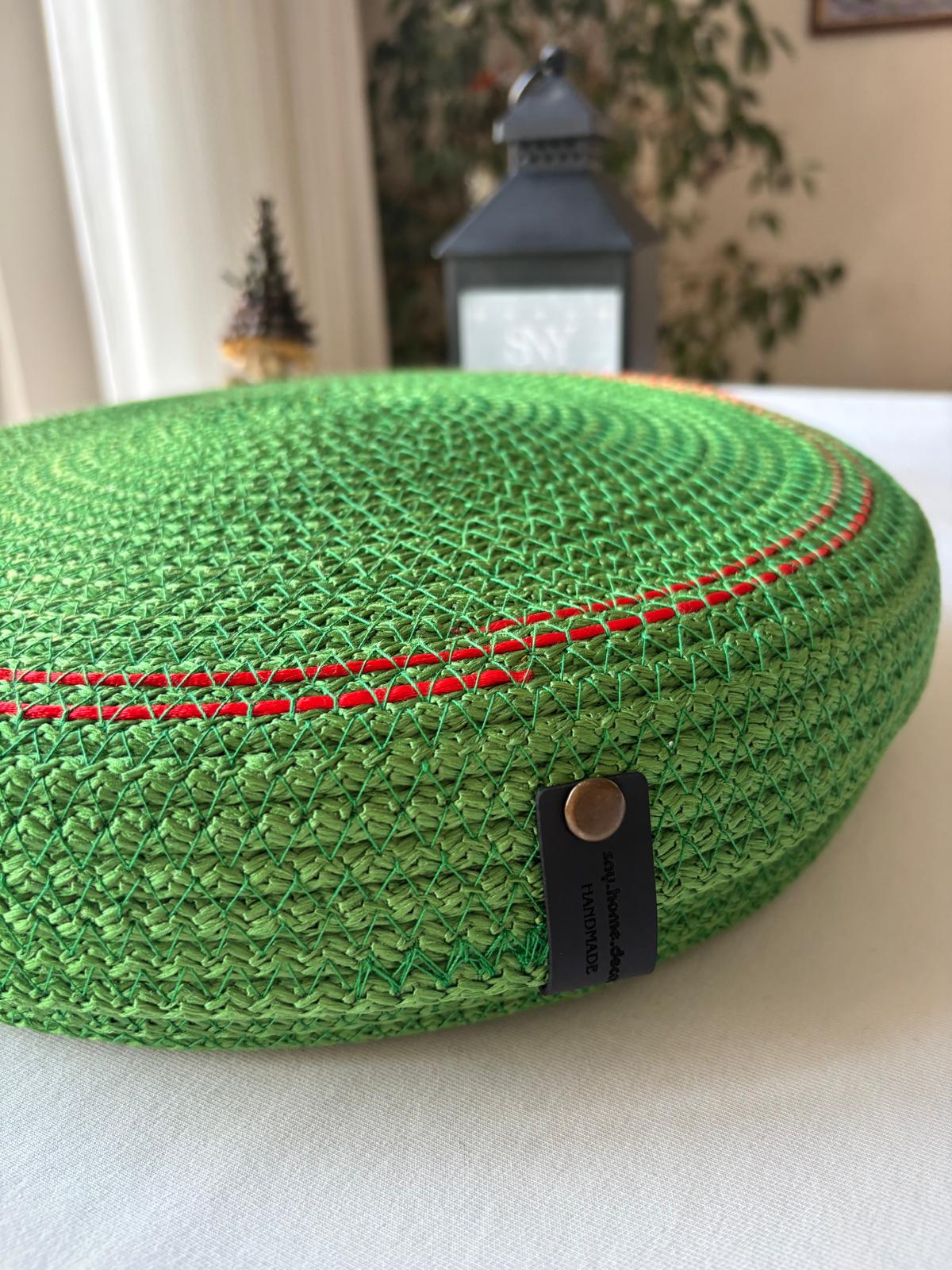 Green Handmade Rope Basket with Lid, 35 cm Diameter Large Woven Laundry Hamper