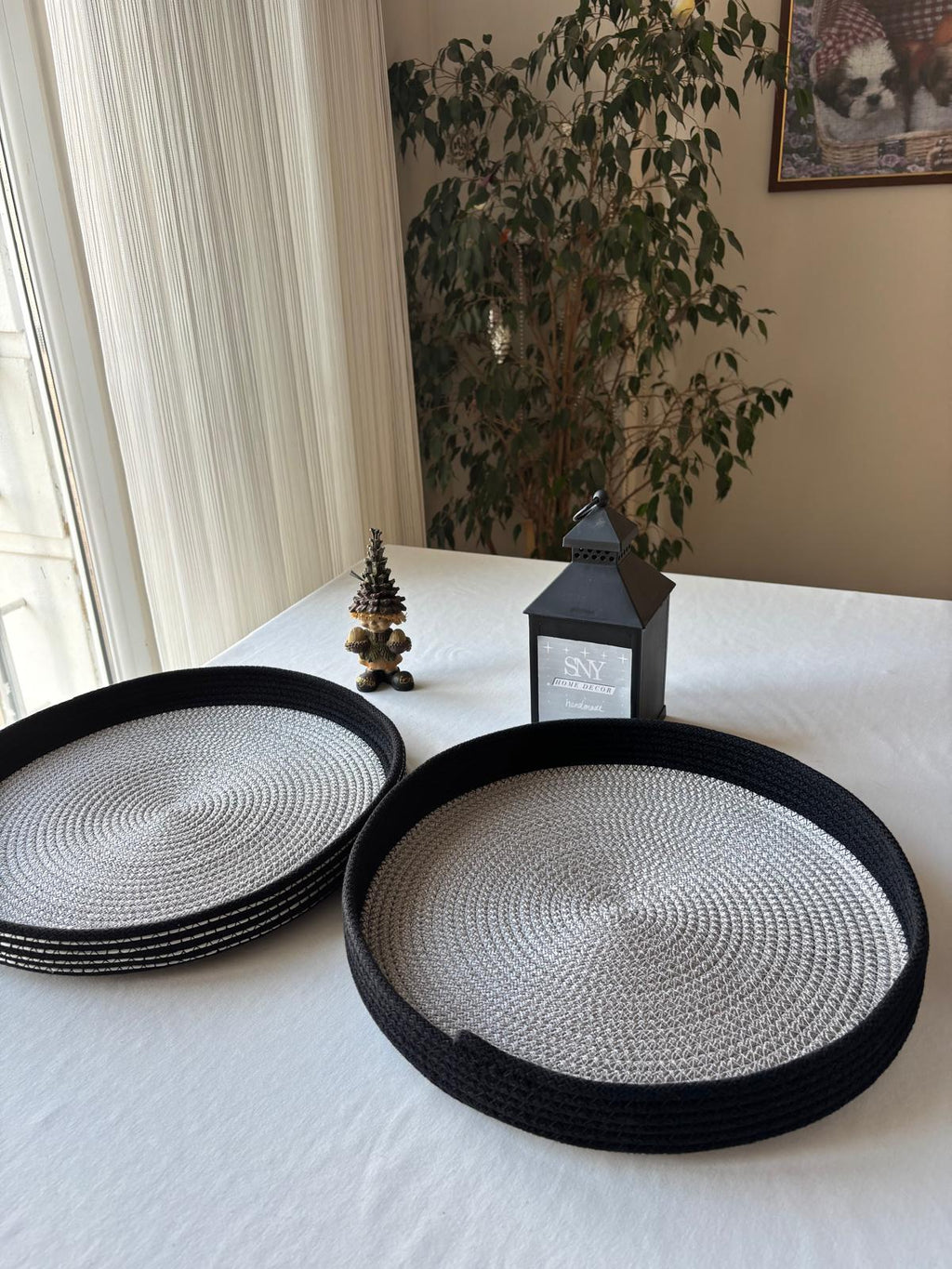 Handmade Rope Basket with Lid, 35 cm Diameter Large Woven Laundry Hamper