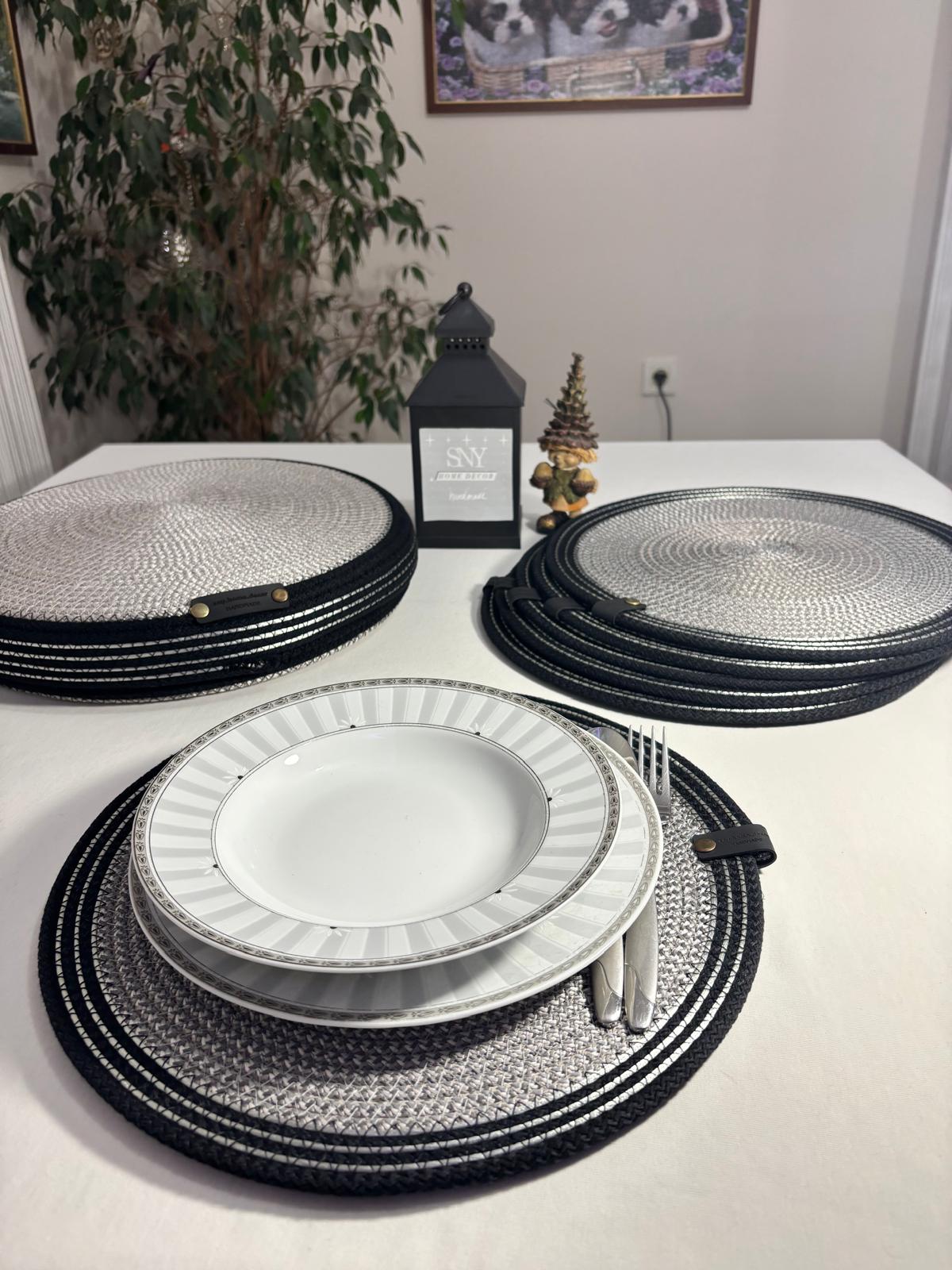 Handmade Woven 6 Placemats & Box with lid Set: Boho Table Decor