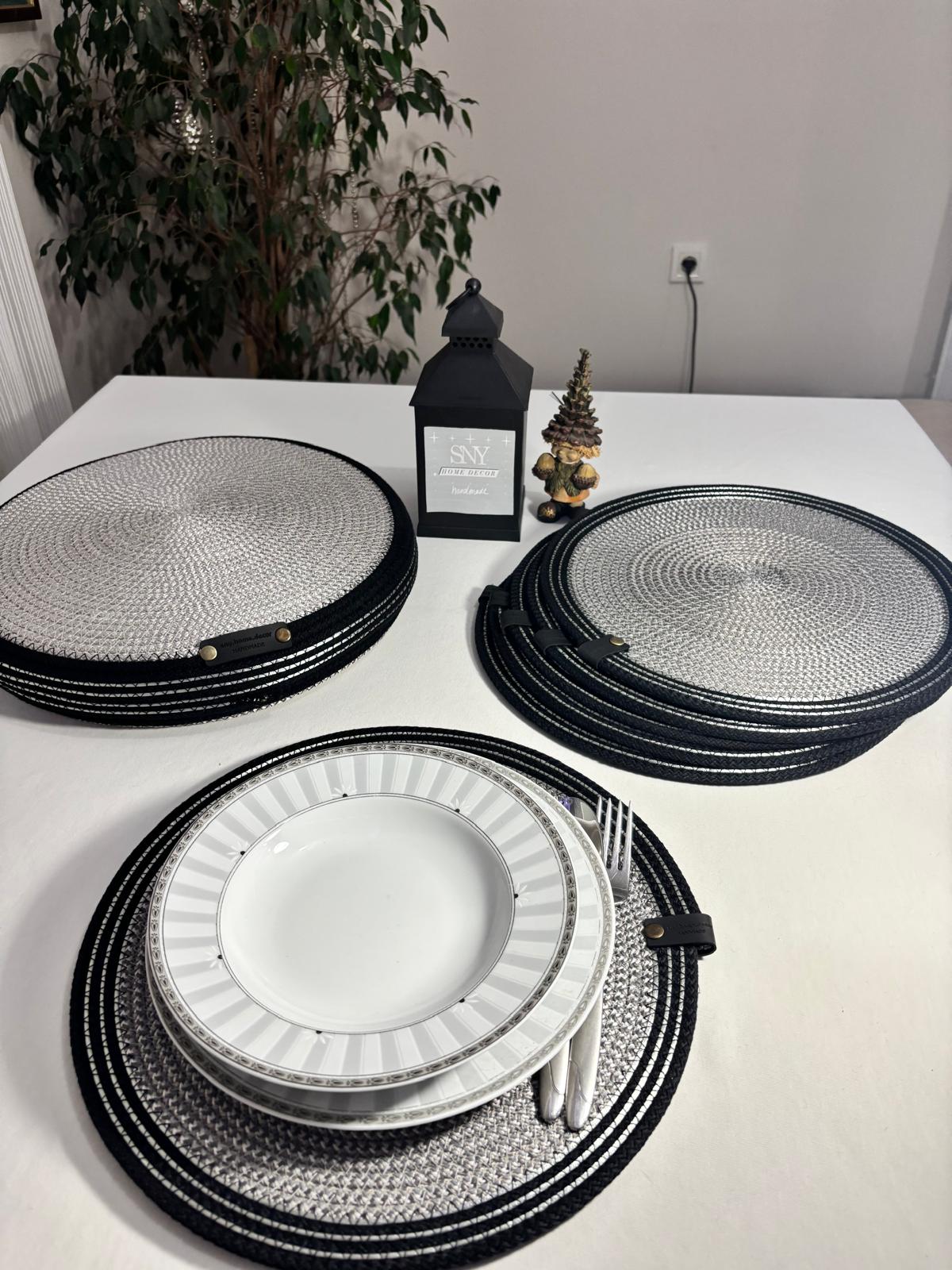 Handmade Woven 6 Placemats & Box with lid Set: Boho Table Decor