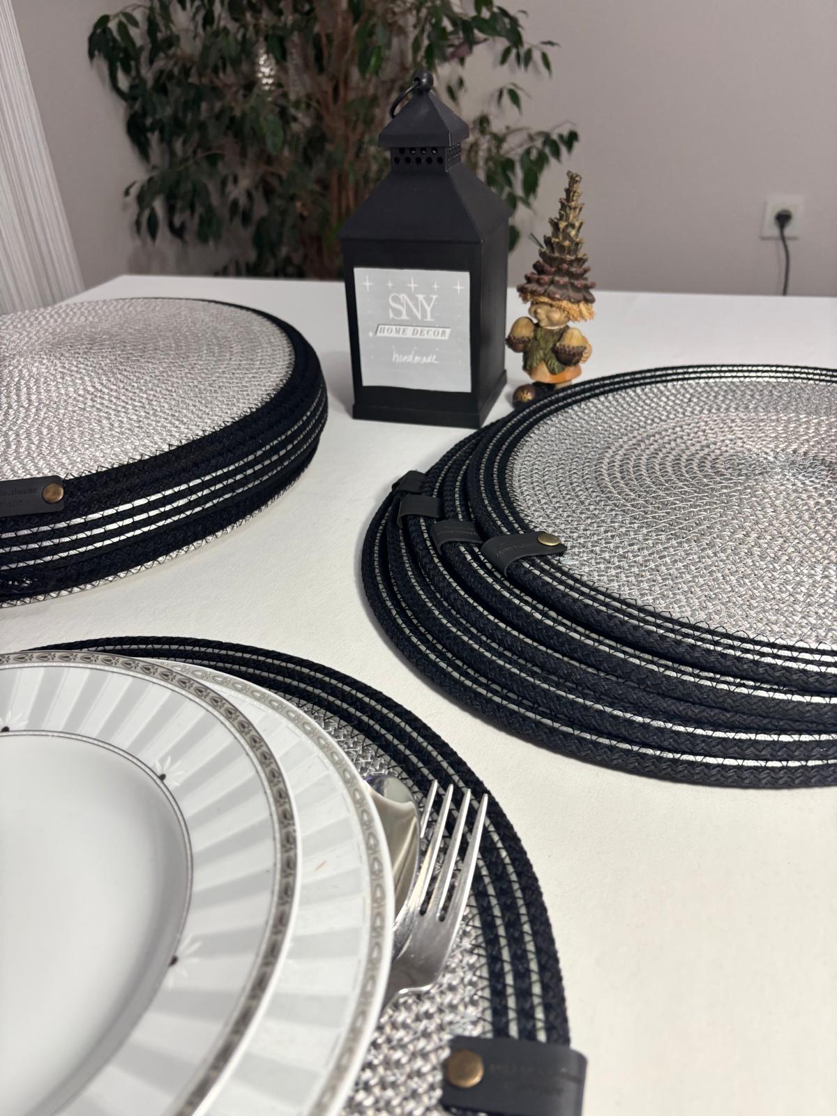 Handmade Woven 6 Placemats & Box with lid Set: Boho Table Decor