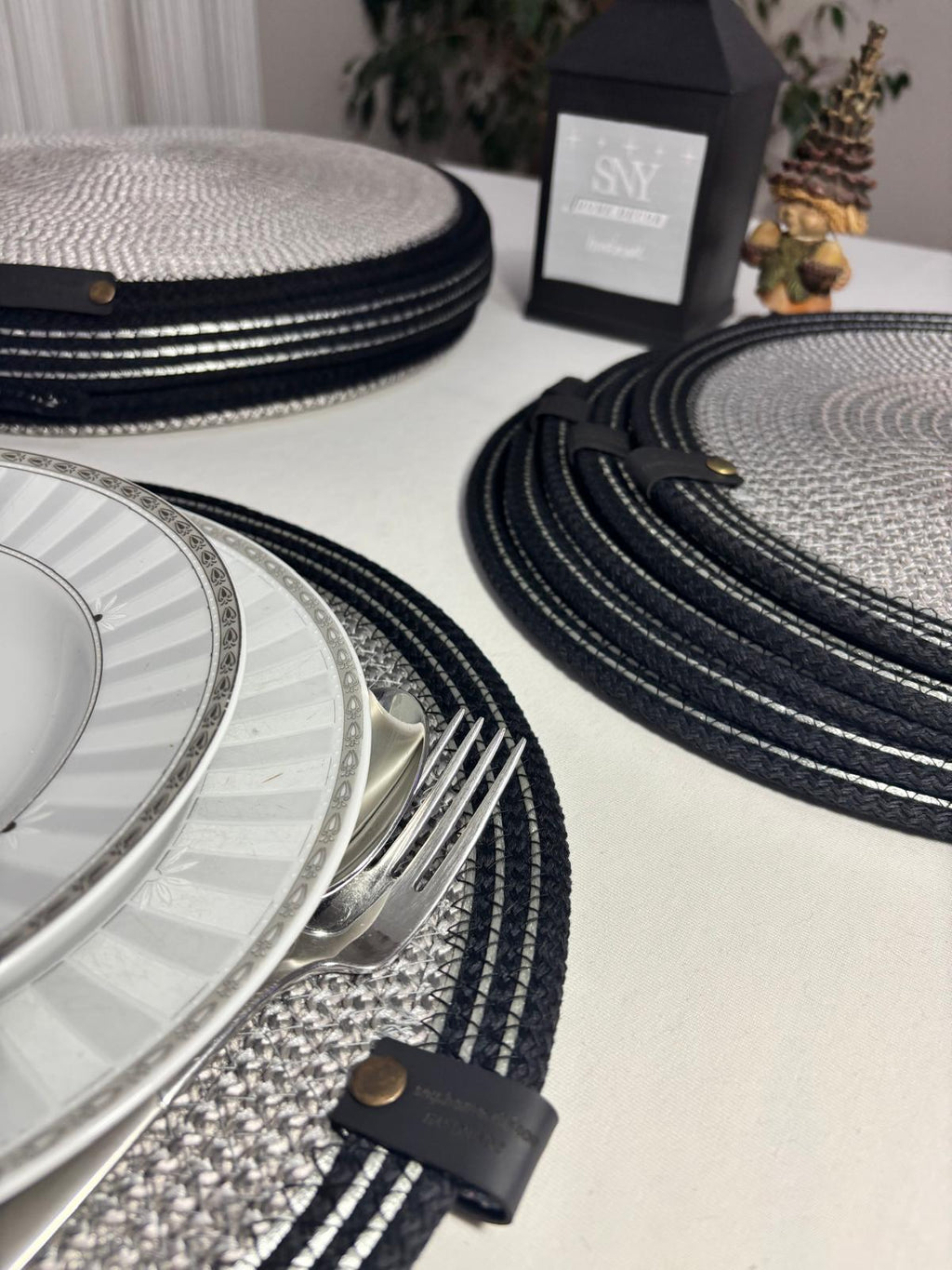 Handmade Woven 6 Placemats & Box with lid Set: Boho Table Decor