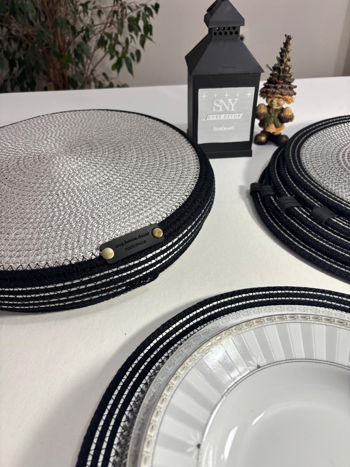 Handmade Woven 6 Placemats & Box with lid Set: Boho Table Decor