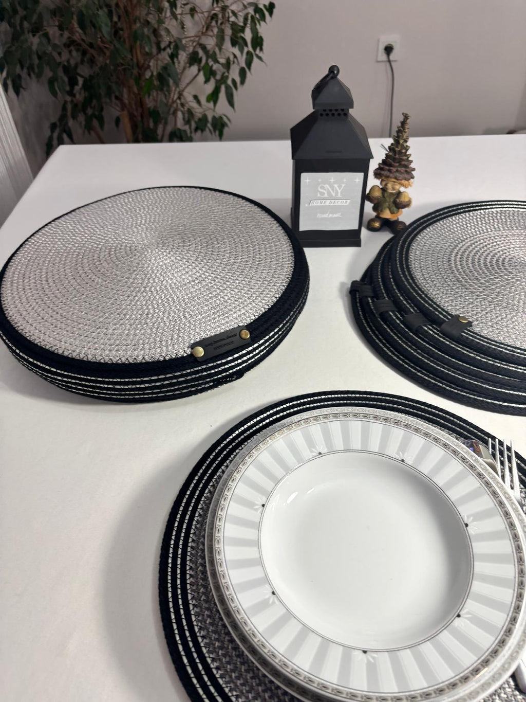 Handmade Woven 6 Placemats & Box with lid Set: Boho Table Decor