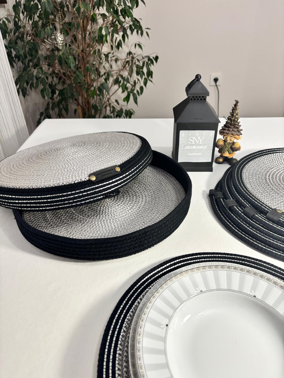 Handmade Woven 6 Placemats & Box with lid Set: Boho Table Decor