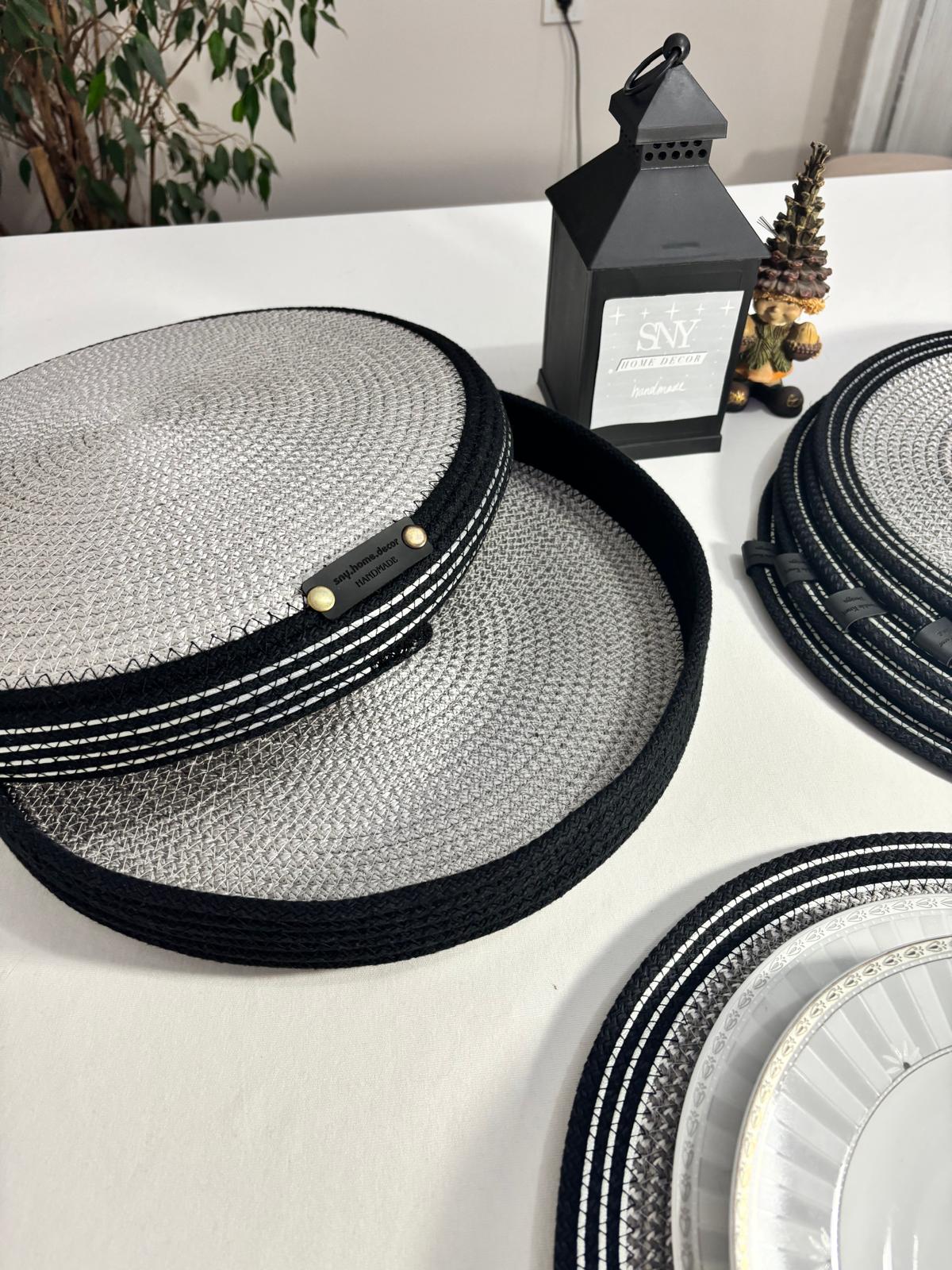 Handmade Woven 6 Placemats & Box with lid Set: Boho Table Decor