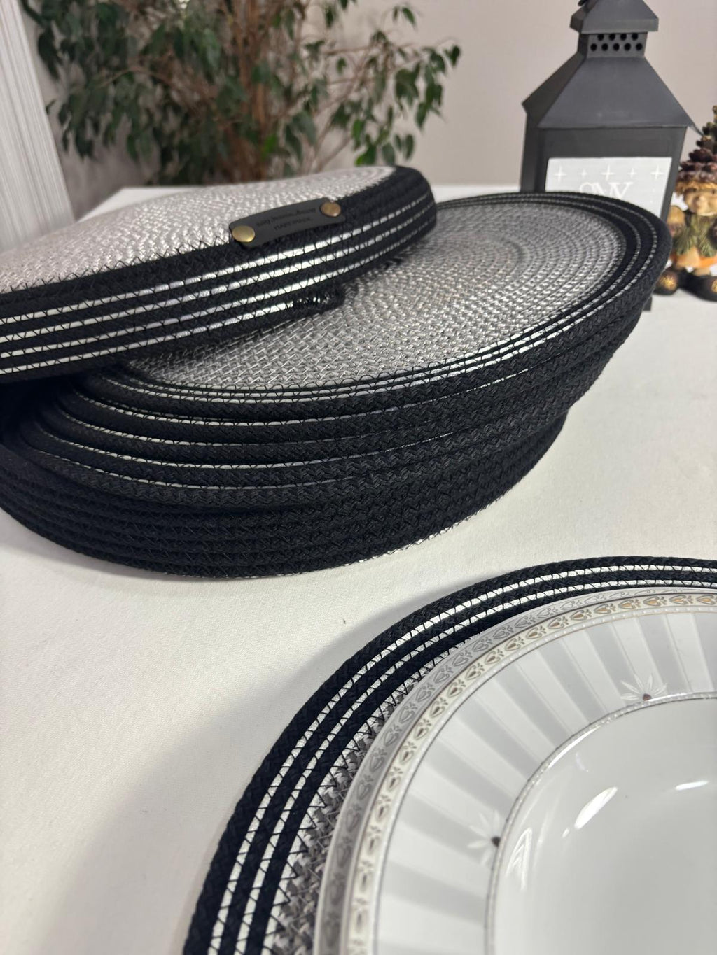Handmade Woven 6 Placemats & Box with lid Set: Boho Table Decor