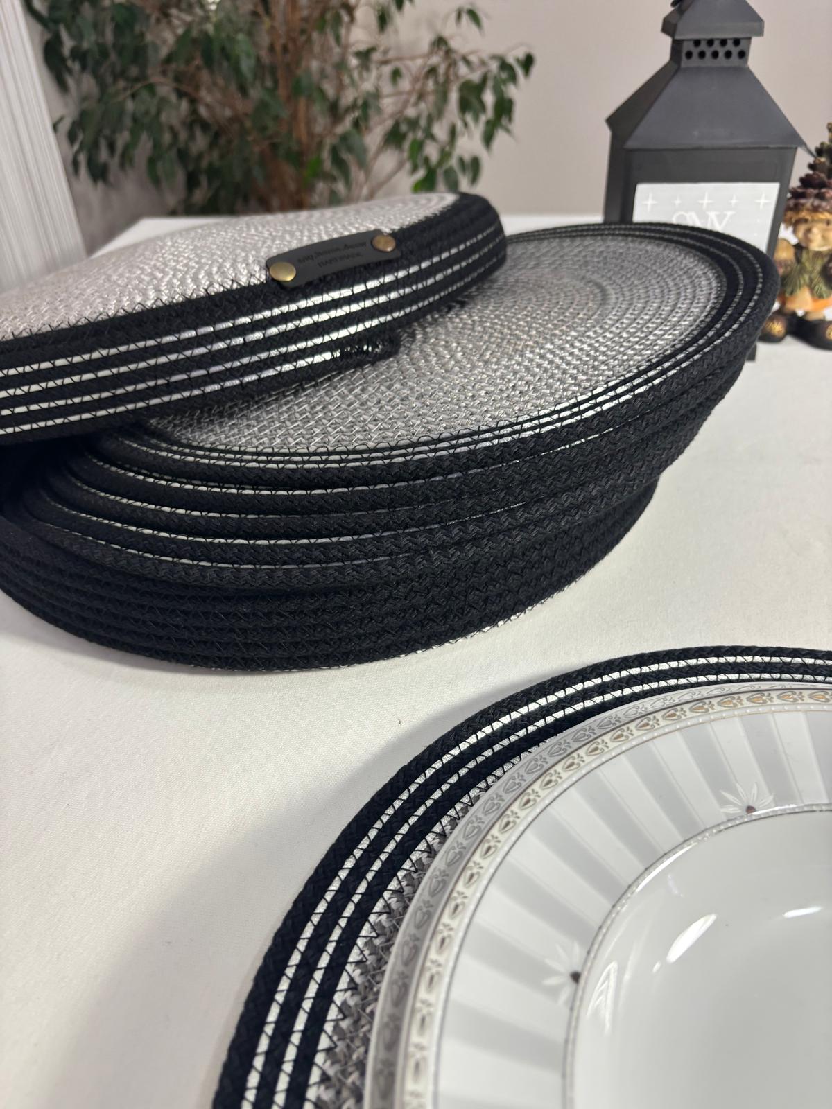 Handmade Woven 6 Placemats & Box with lid Set: Boho Table Decor