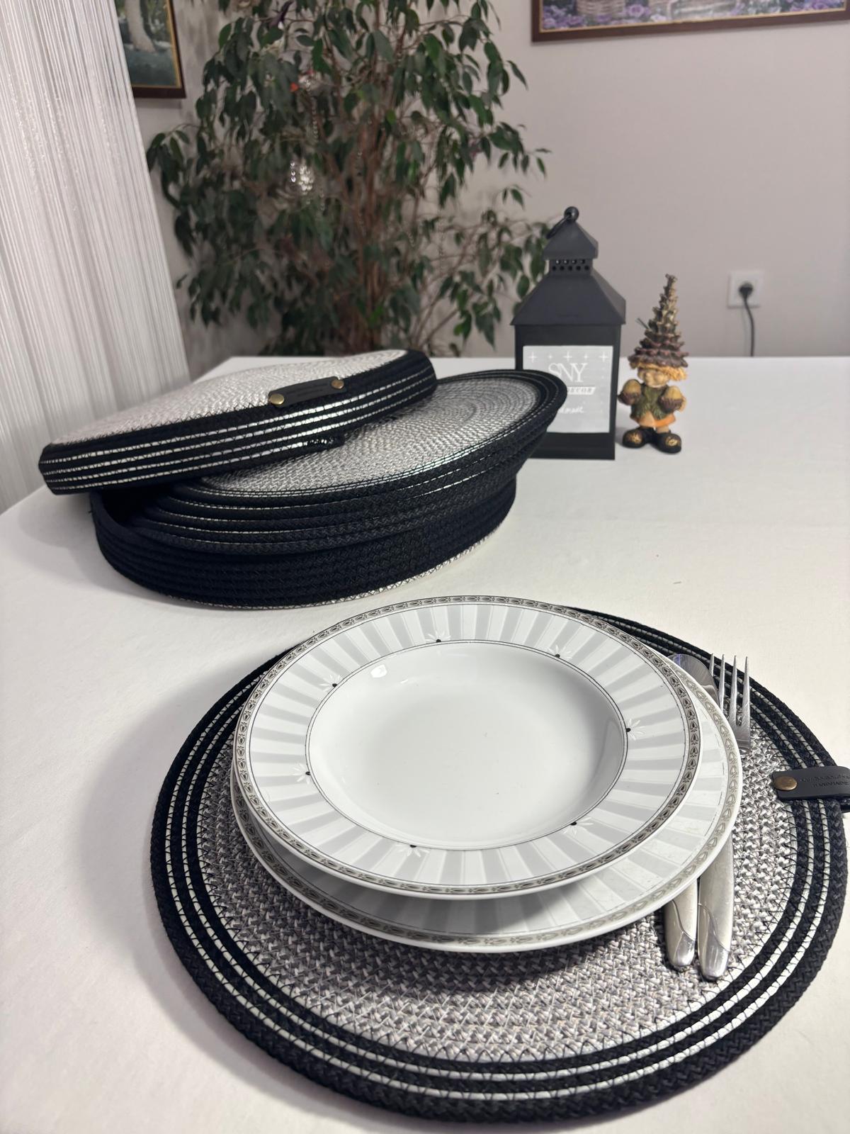 Handmade Woven 6 Placemats & Box with lid Set: Boho Table Decor