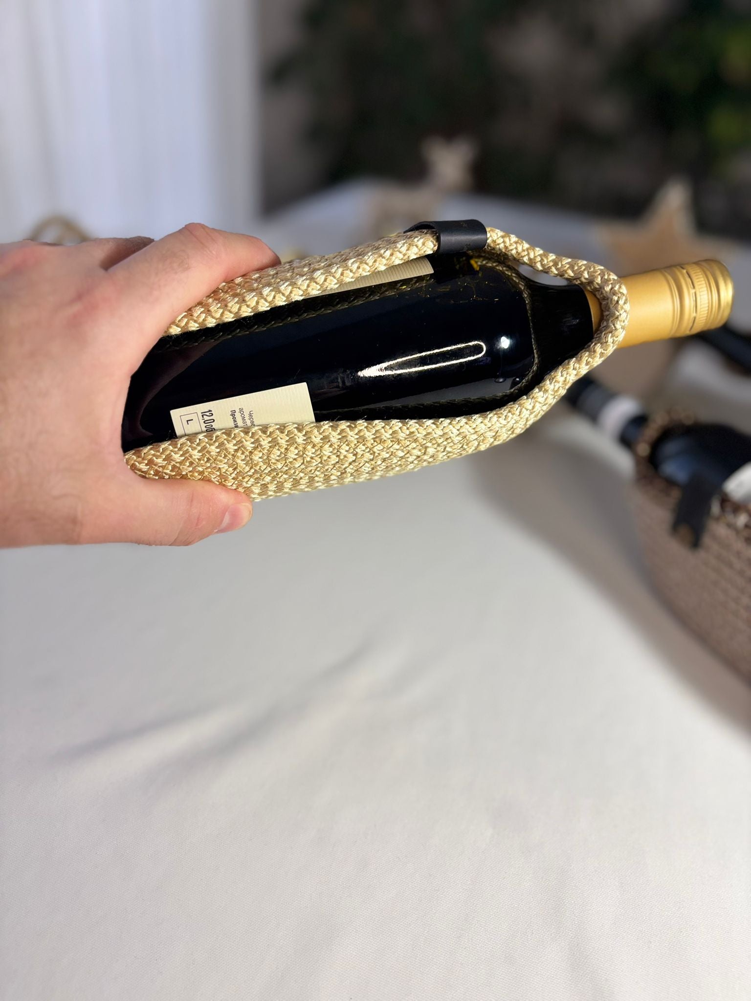 Handmade Crochet Wine Bottle Holder – Woven Sleeve Carrier, Gift Bag