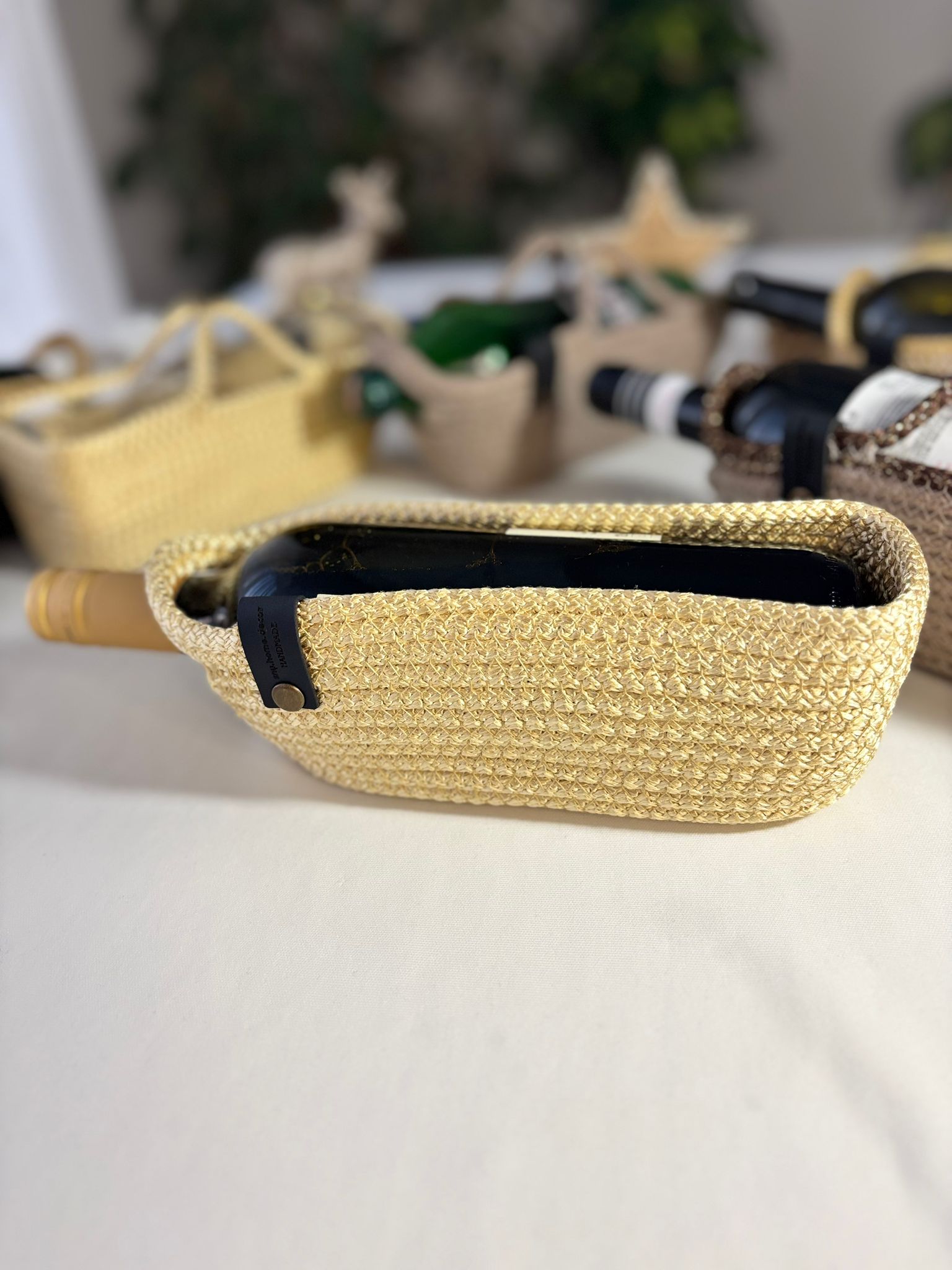 Gehäkelter Weinflaschenhalter – geflochtener Flaschenträger, Geschenktasche