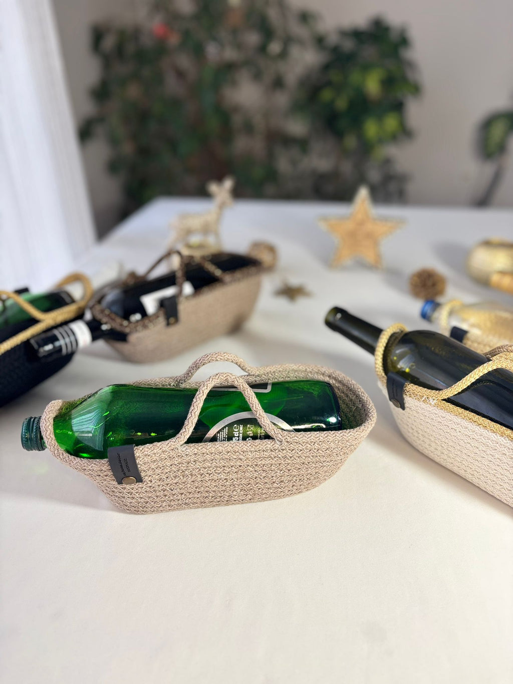 Gehäkelter Weinflaschenhalter – geflochtener Flaschenträger, Geschenktasche