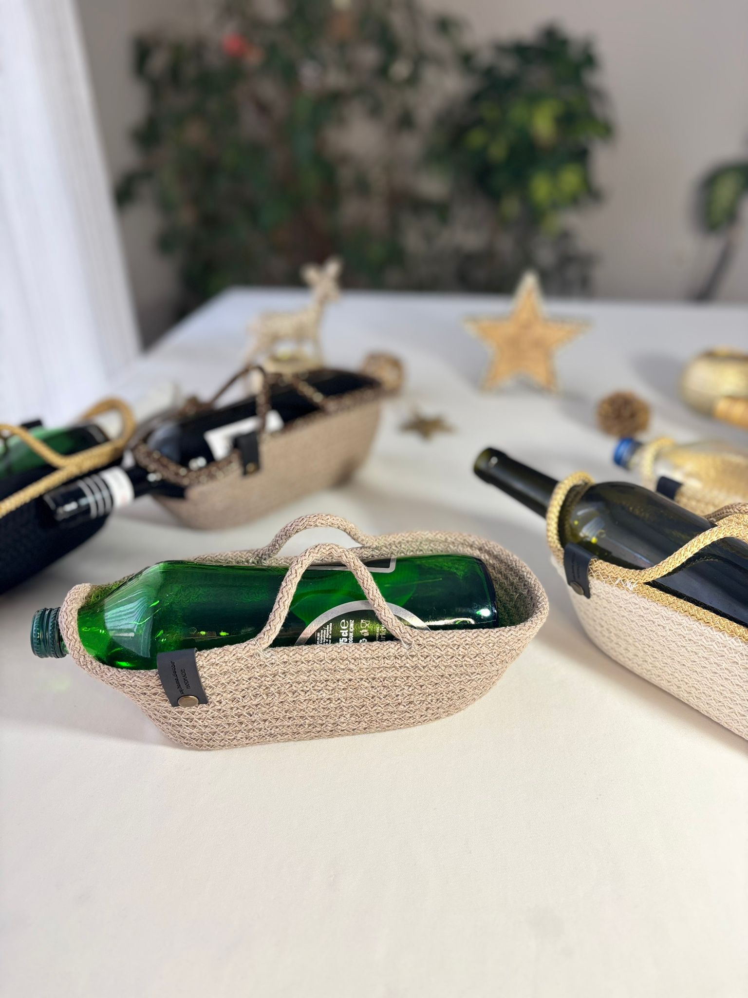 Gehäkelter Weinflaschenhalter – geflochtener Flaschenträger, Geschenktasche