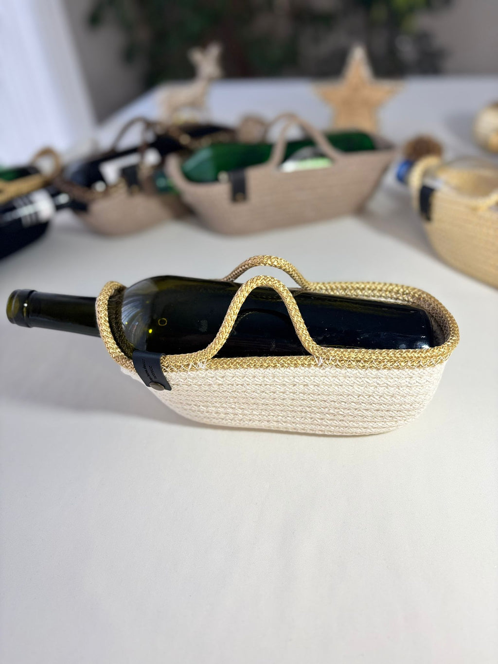 Gehäkelter Weinflaschenhalter – geflochtener Flaschenträger, Geschenktasche