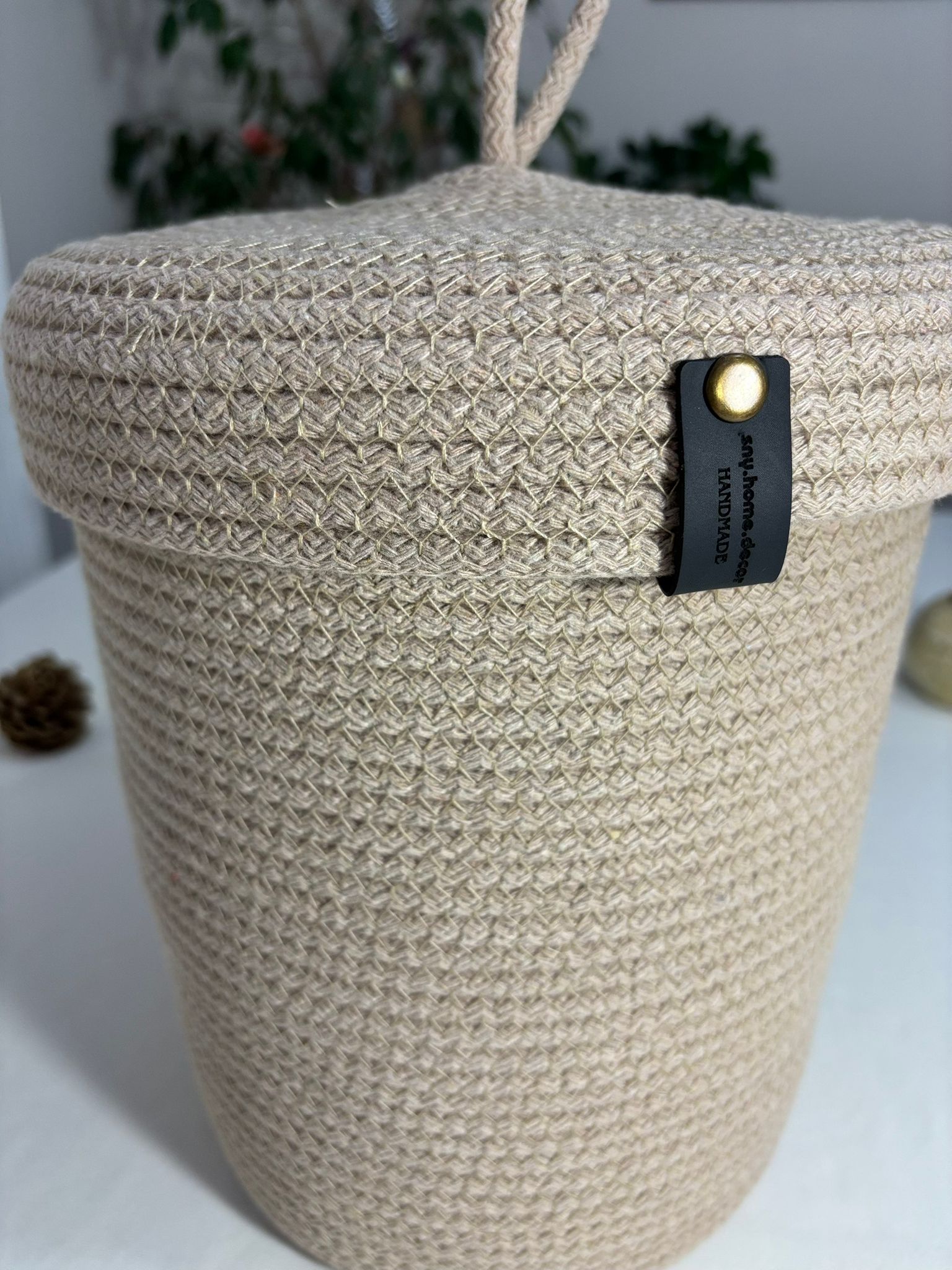 Handmade Woven Rope Basket with Lid: Versatile Home Organizer Multiple Color