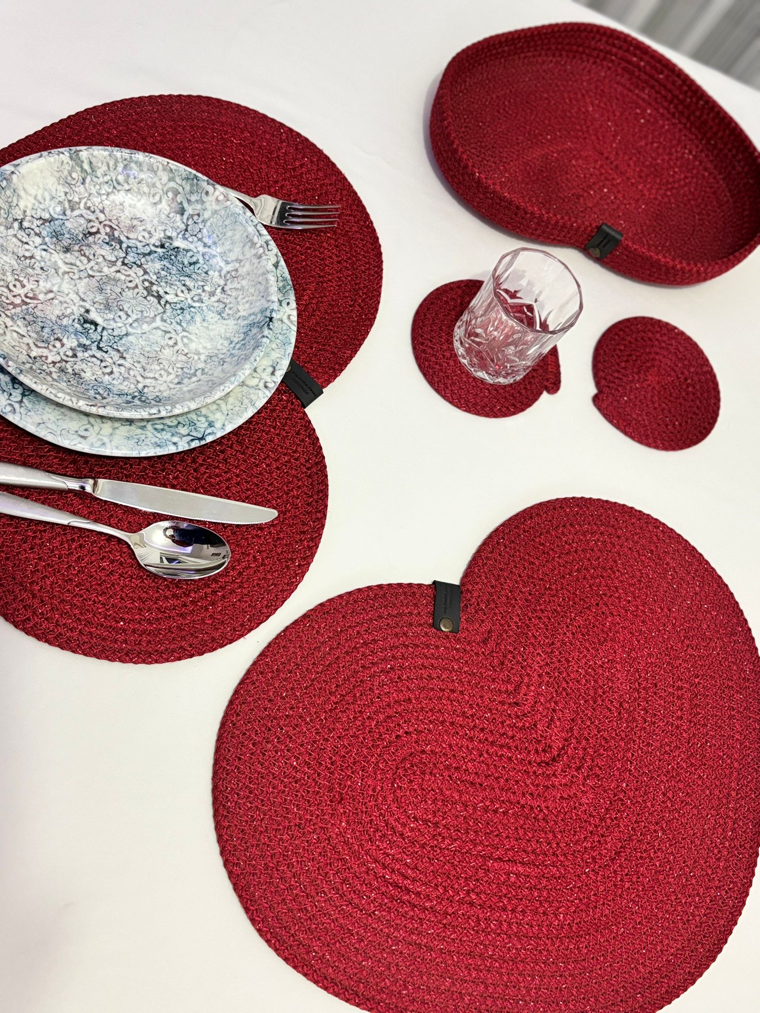 Handwoven Heart Placemat Set: Valentine's Day Dining Table Decor