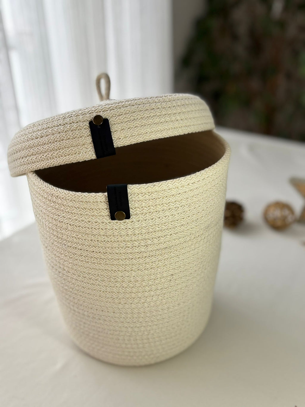 Handmade Woven Rope Basket with Lid: Versatile Home Organizer Multiple Color