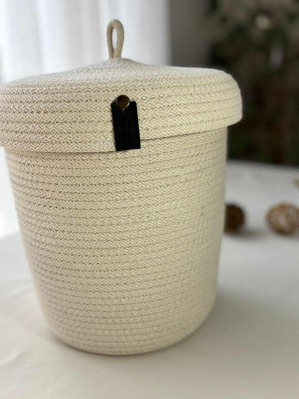 Handmade Woven Rope Basket with Lid: Versatile Home Organizer Multiple Color