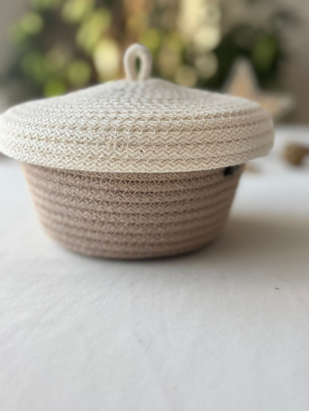 Handwoven Rope Storage Basket with Lid - Small woven Organizer, Handmade Candy Bowl