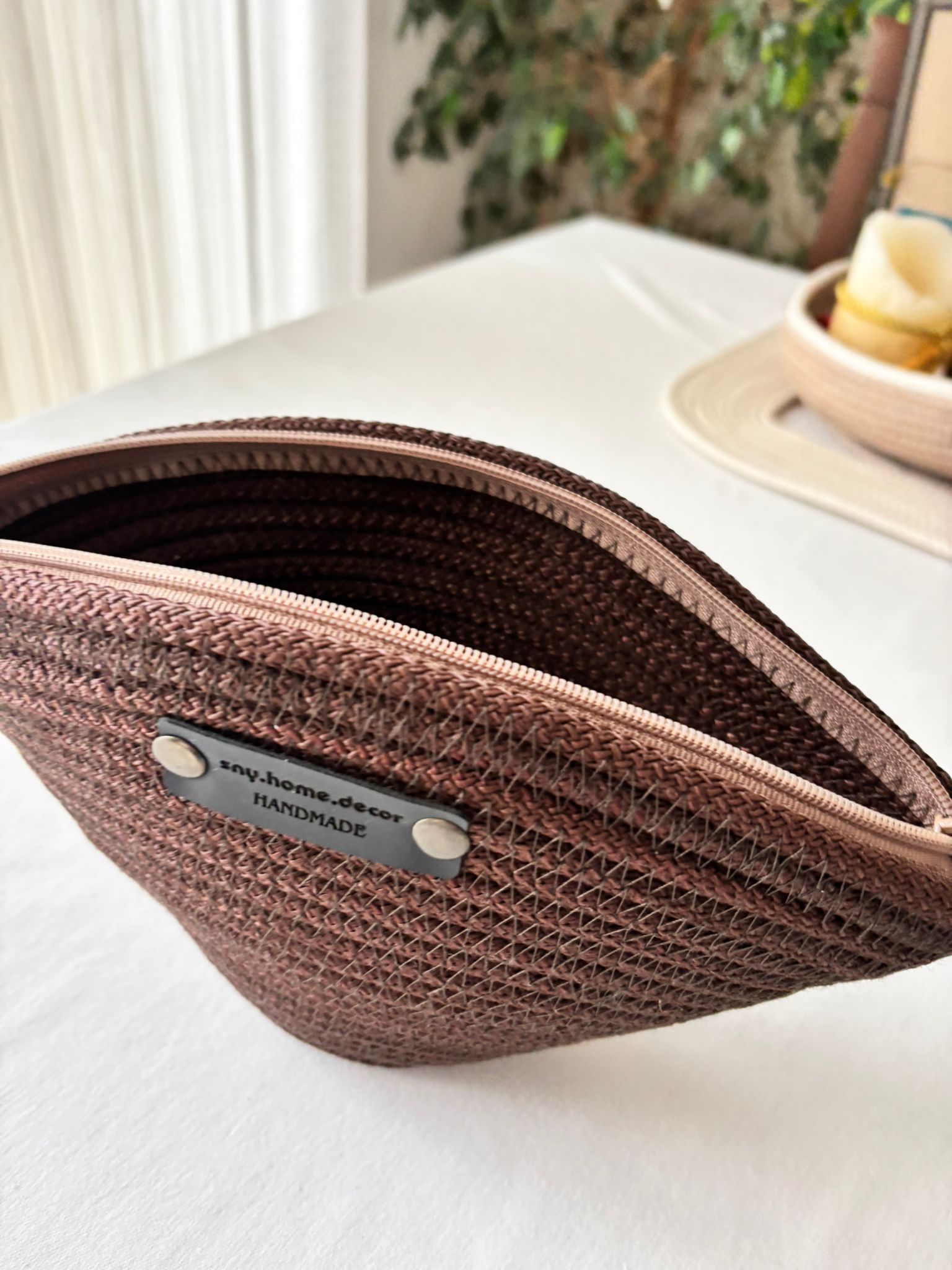 Handwoven Straw Makeup Bag: Boho Cosmetic Zipper Pouch