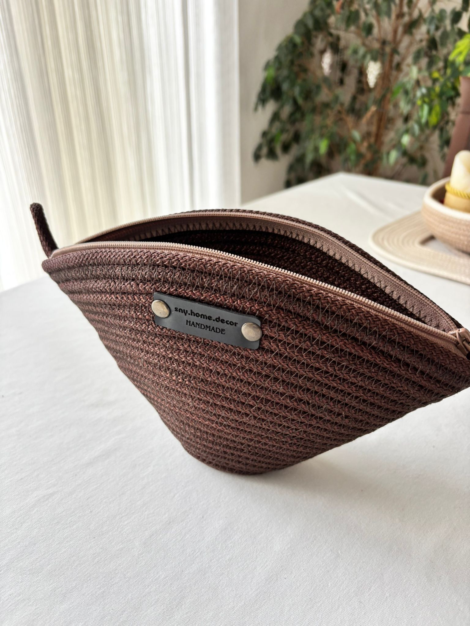 Handwoven Straw Makeup Bag: Boho Cosmetic Zipper Pouch
