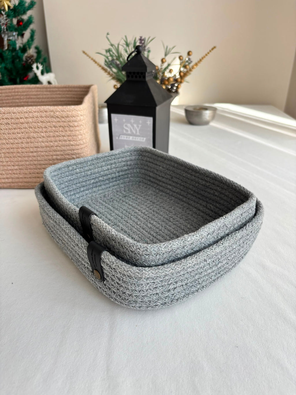 Customizable Cotton Woven Basket, Rectangle Cotton Baskets, Handmade Cotton Rope Basket, Square Cotton Rope Storage Basket, Bathroom Rope Storage Bowls