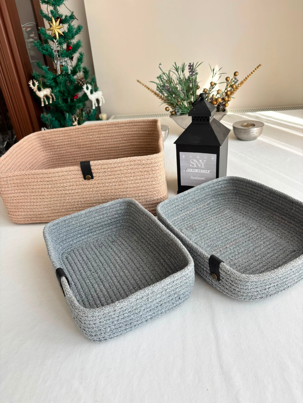 Customizable Cotton Woven Basket, Rectangle Cotton Baskets, Handmade Cotton Rope Basket, Square Cotton Rope Storage Basket, Bathroom Rope Storage Bowls