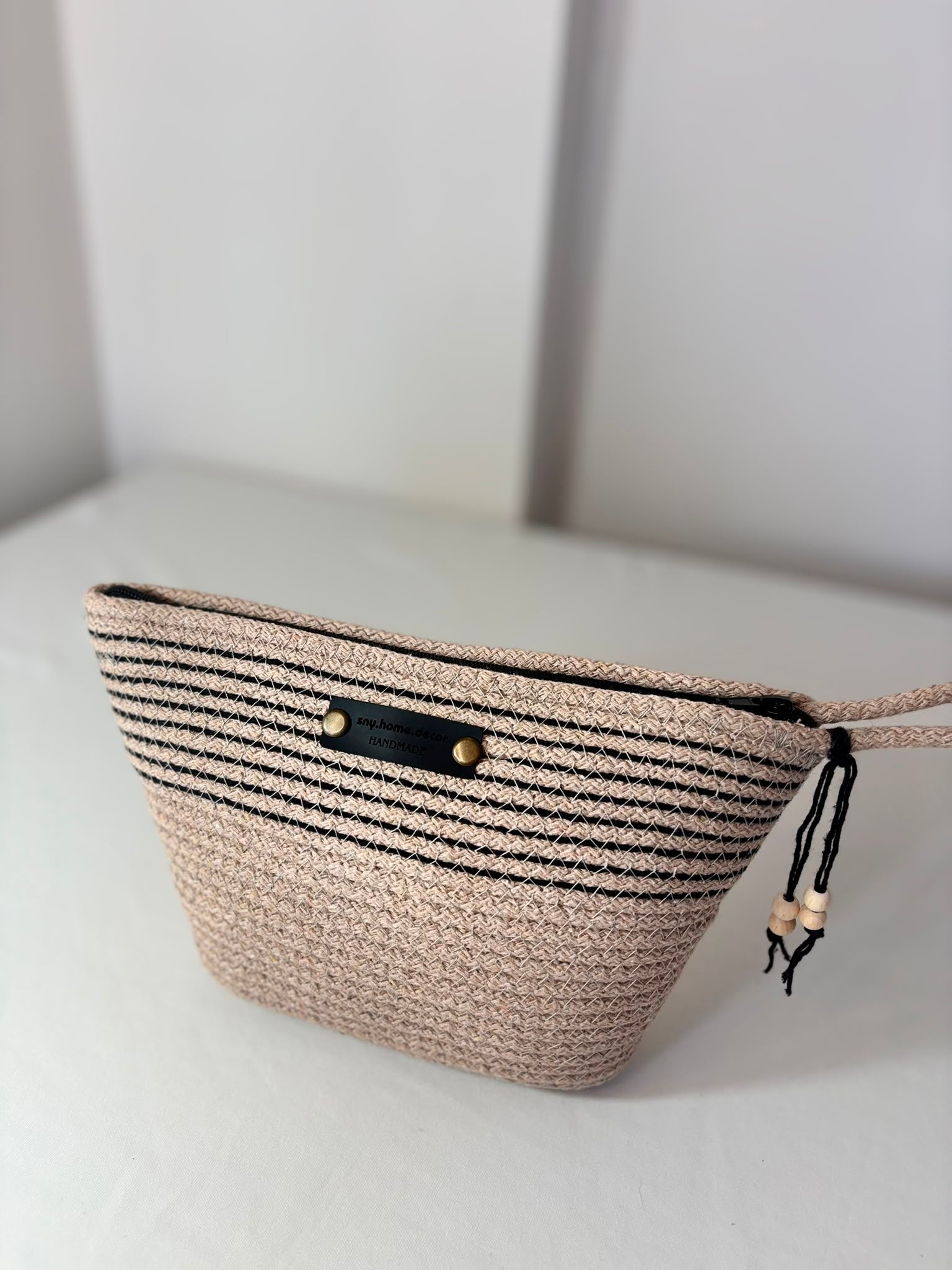 Handmade half-moon clutch made from cotton rope