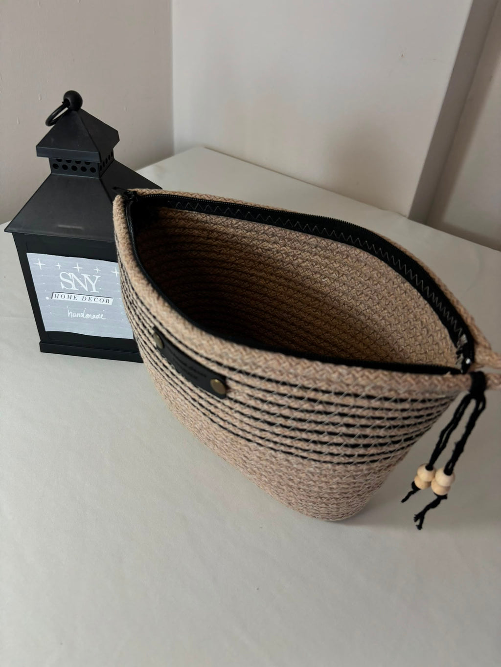 Handmade half-moon clutch made from cotton rope