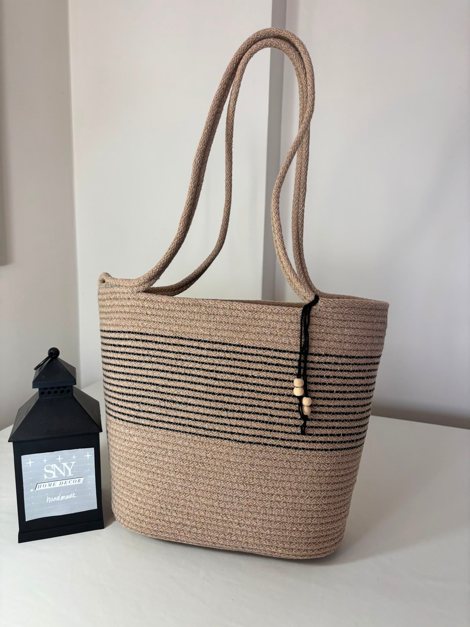 Cotton rope beach bag with durable shoulder straps