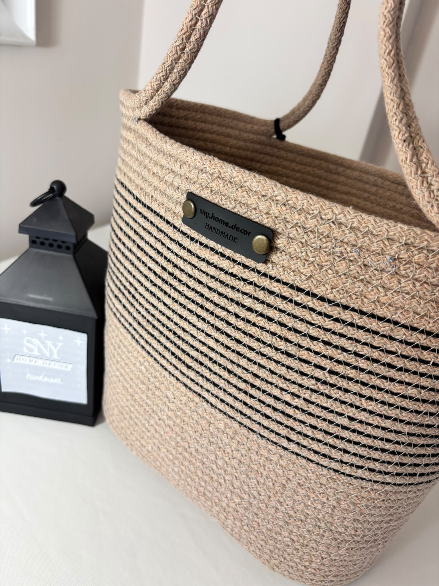 Cotton rope beach bag with durable shoulder straps