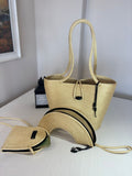 Gold  Woven Straw Bag Set, 3 Piece Tote, Clutch & Phone Crossbody Bag