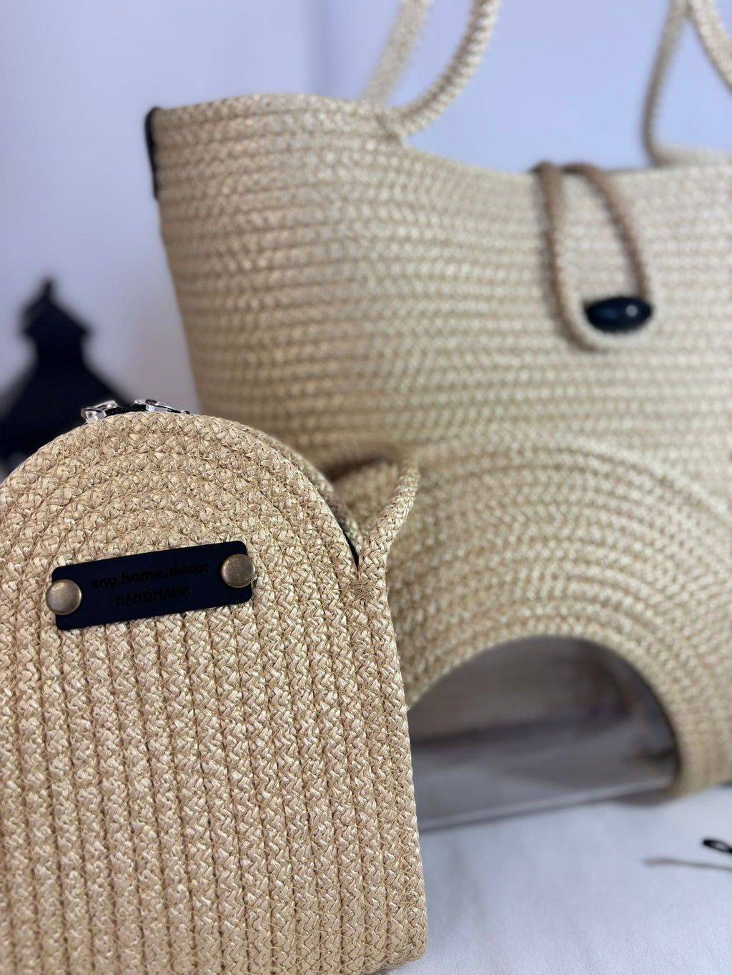 Gold  Woven Straw Bag Set, 3 Piece Tote, Clutch & Phone Crossbody Bag